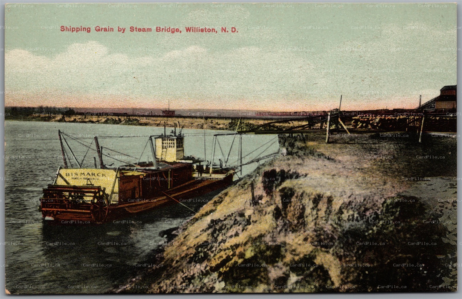 Postcard Williston North Dakota Shipping Grain Steamboat Bismarck Missouri River