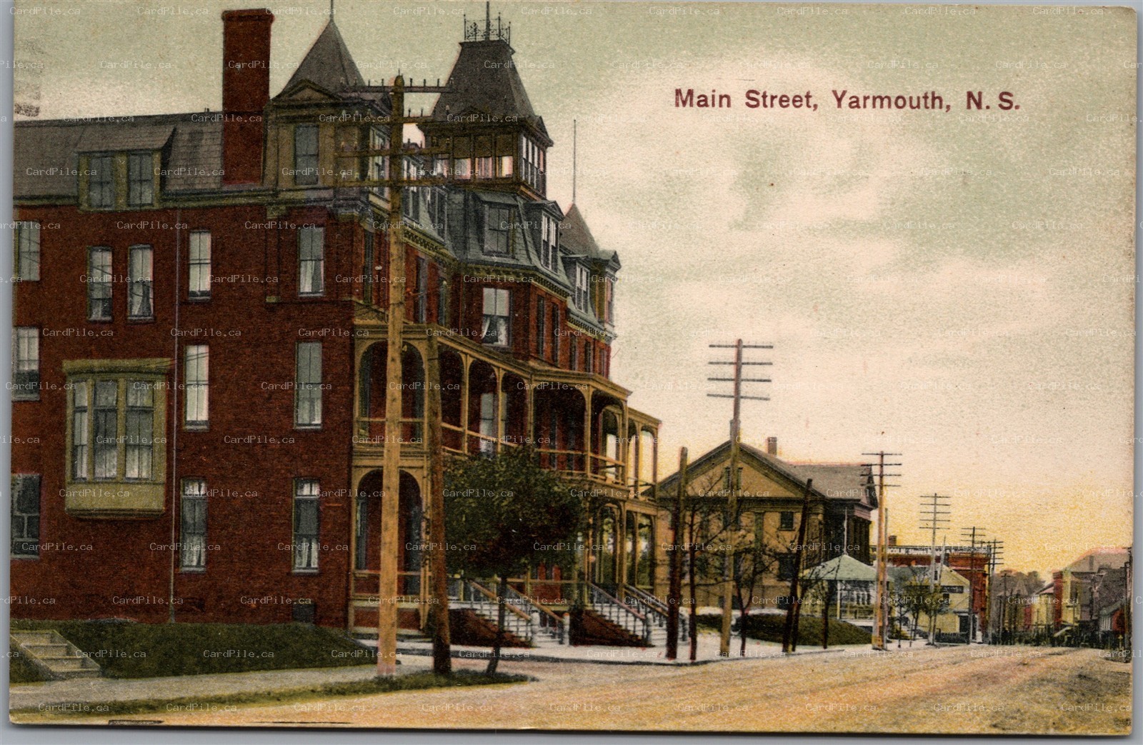 Postcard Yarmouth Nova Scotia 1907 Main Street Grand Hotel Victorian Arch.