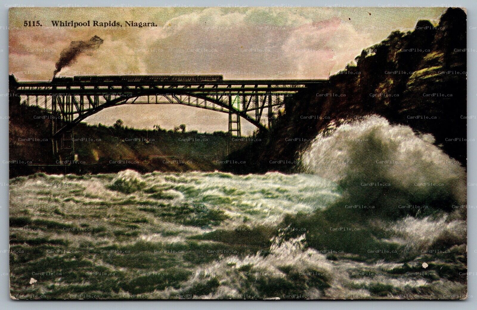 Postcard Niagara Falls Whirlpool Rapids Grand Trunk & Michigan Central Bridge 