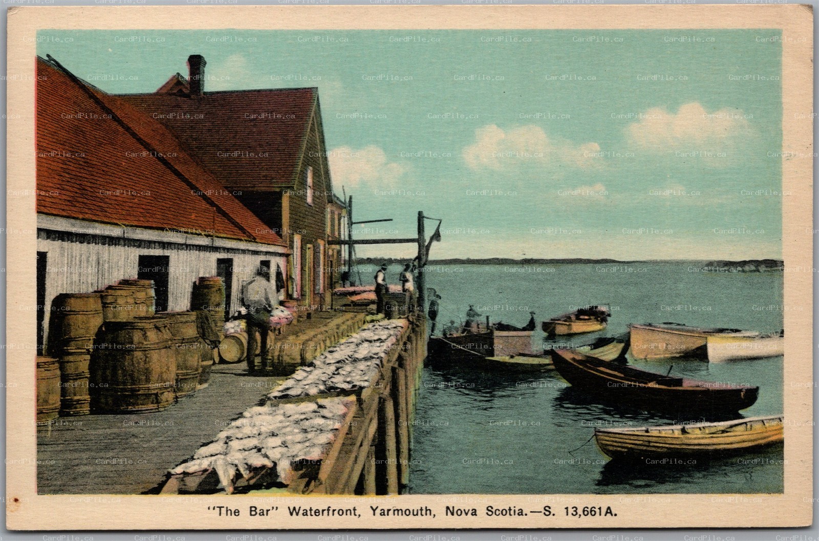 Postcard Yarmouth Nova Scotia The Bar Waterfront Fish Drying Wharf PECo