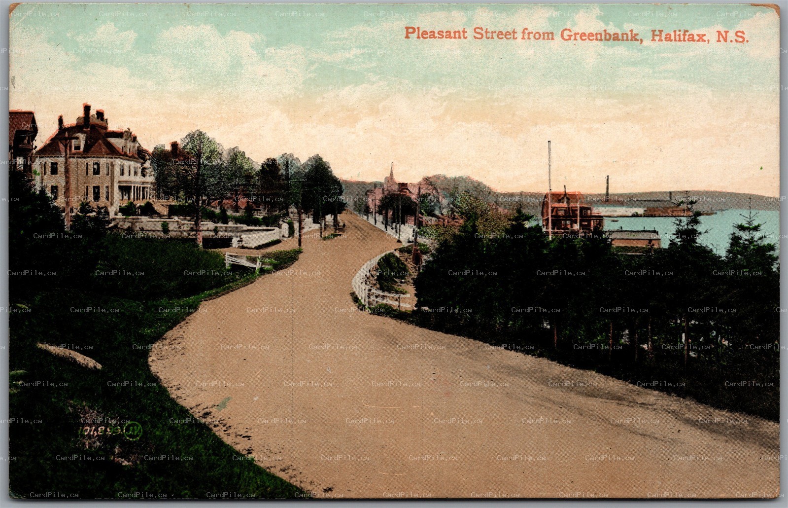 Postcard Halifax Nova Scotia c1908 Pleasant Street from Greenbank Harbour View