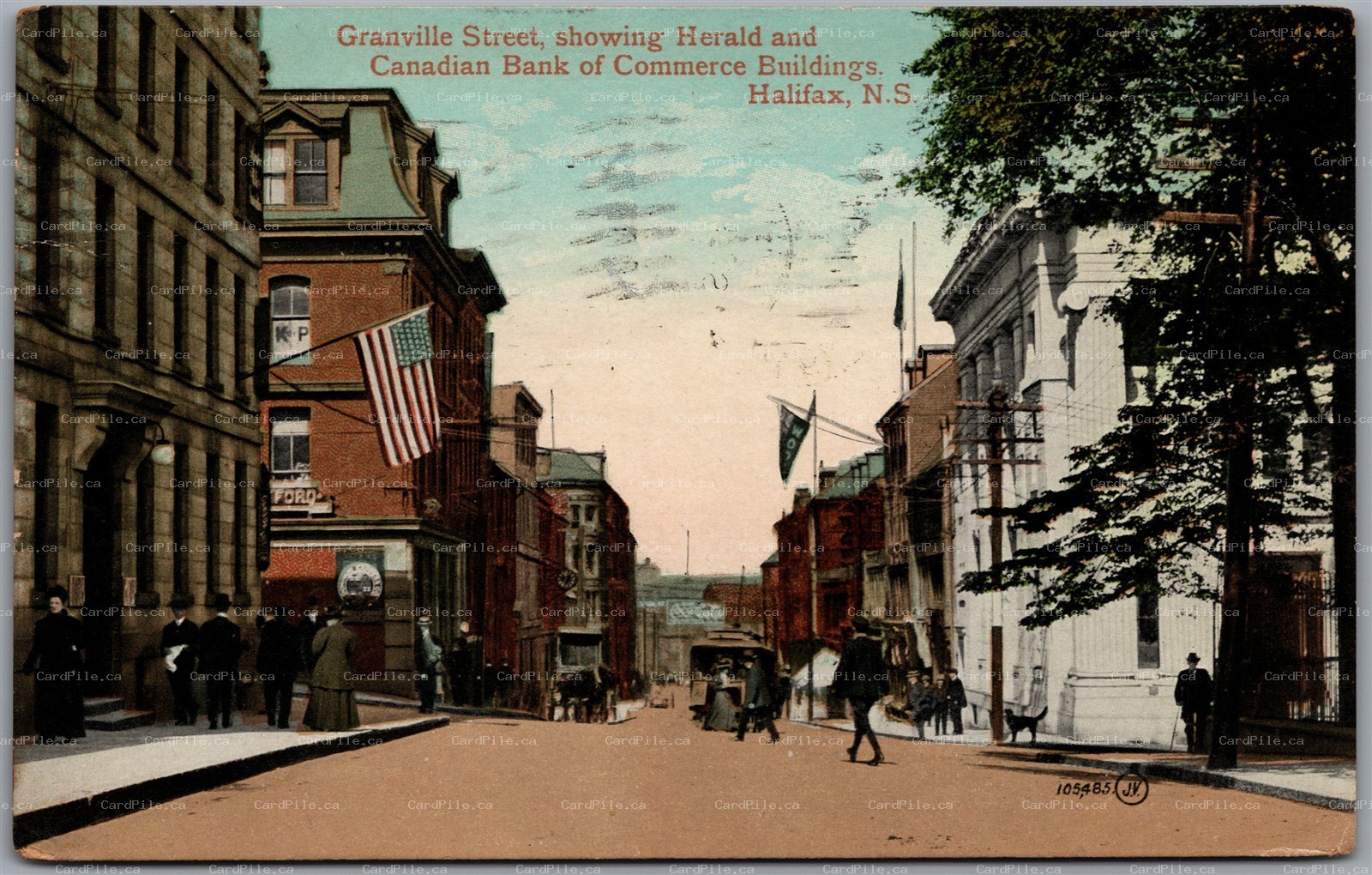 Postcard Halifax Nova Scotia 1910 Granville Street Herald Bank Commerce Bldgs.
