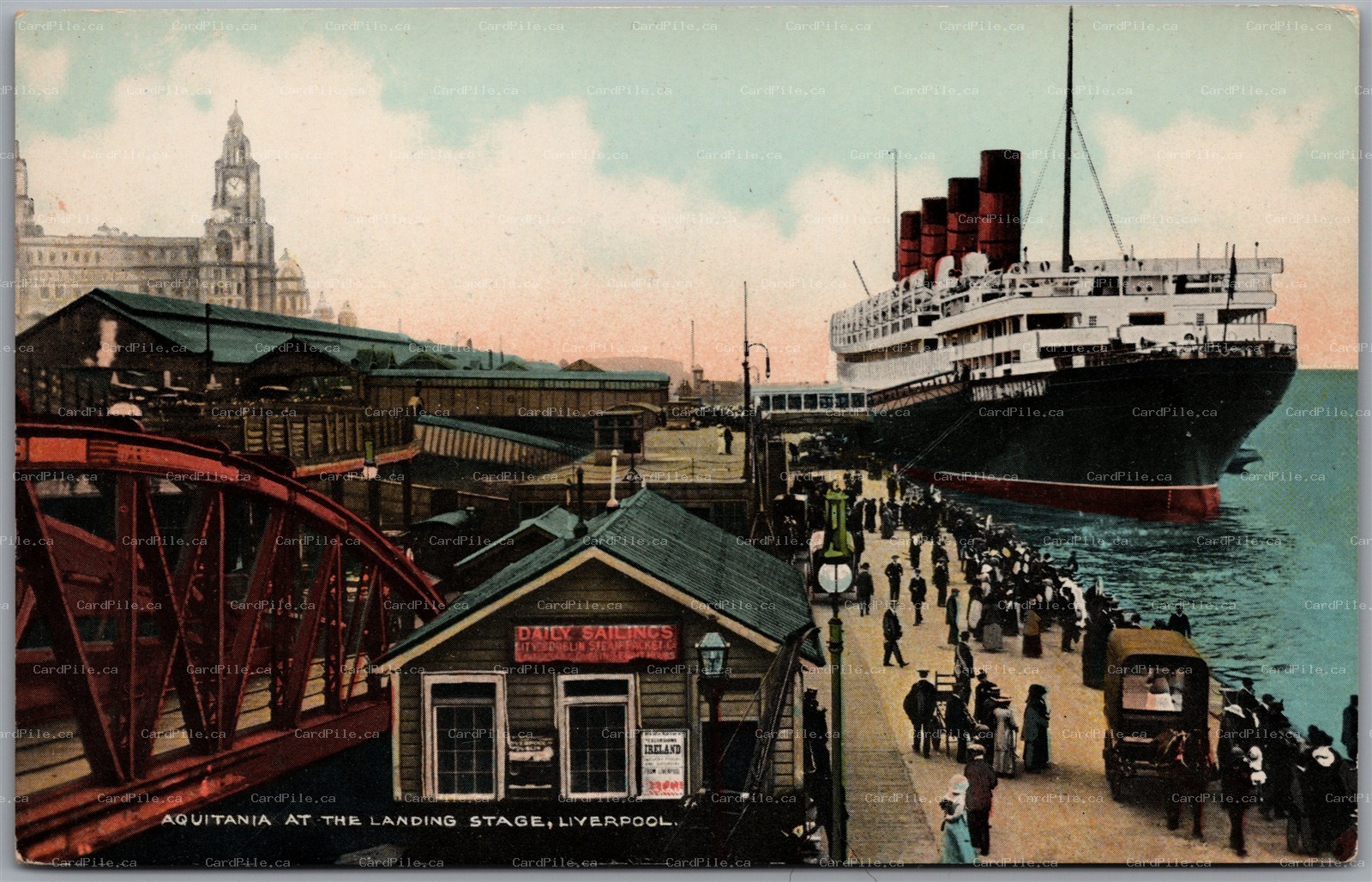 Postcard Liverpool Merseyside c1910s RMS Aquitania at the Landing Cunard Line