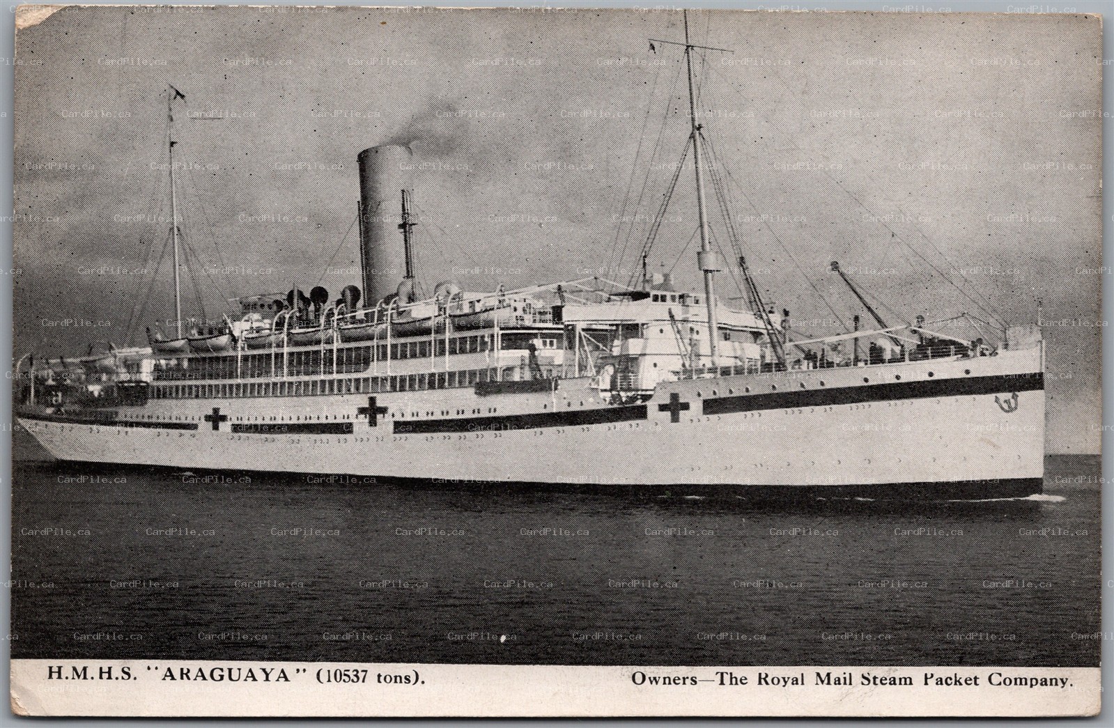 Postcard HMHS Araguaya Hospital Ship R.M.S.P. Royal Mail Steam Packet WWI