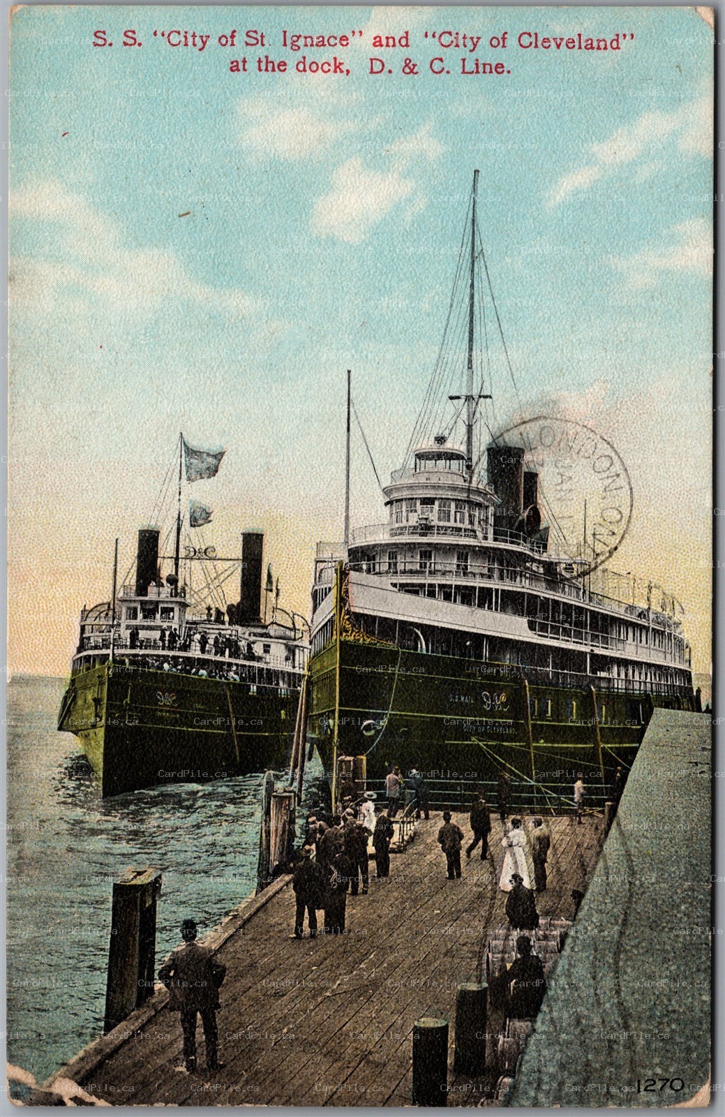 Postcard 1912 S.S. City of St. Ignace and City of Cleveland at Dock D. & C. Line