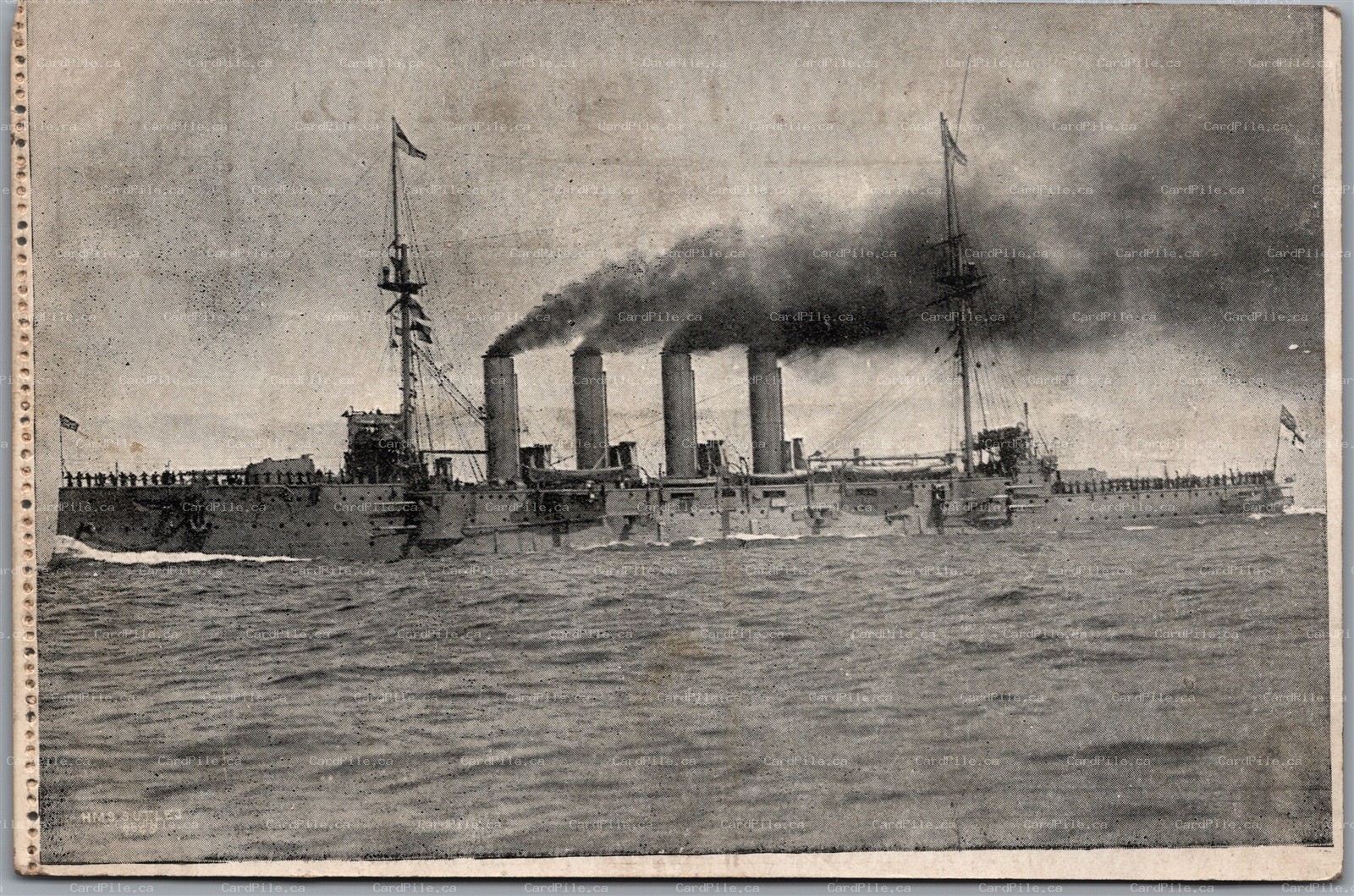 Postcard HMS Sutlej Cressy Class Royal Navy Cruiser Four Funnels