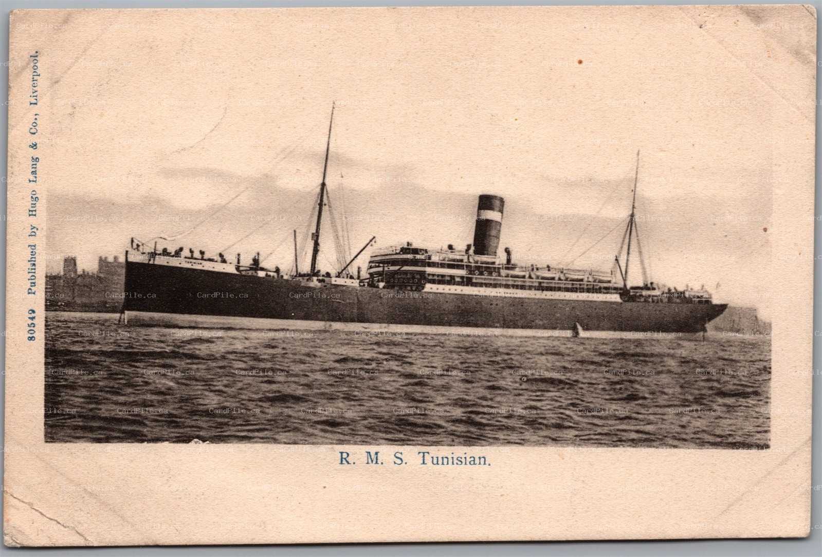Postcard c1910s RMS Tunisian Allan Line by Hugo Lang