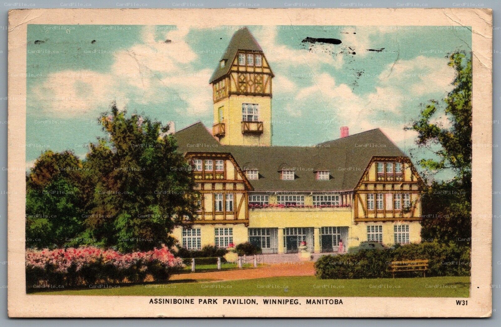 Postcard Winnipeg MB c1948 Assiniboine Park Pavilion CDS Slogan Cancel