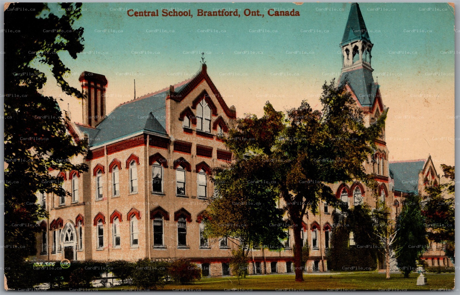 Postcard Brantford Ontario c1910s Central School Torn Down 1982 Due to Fire