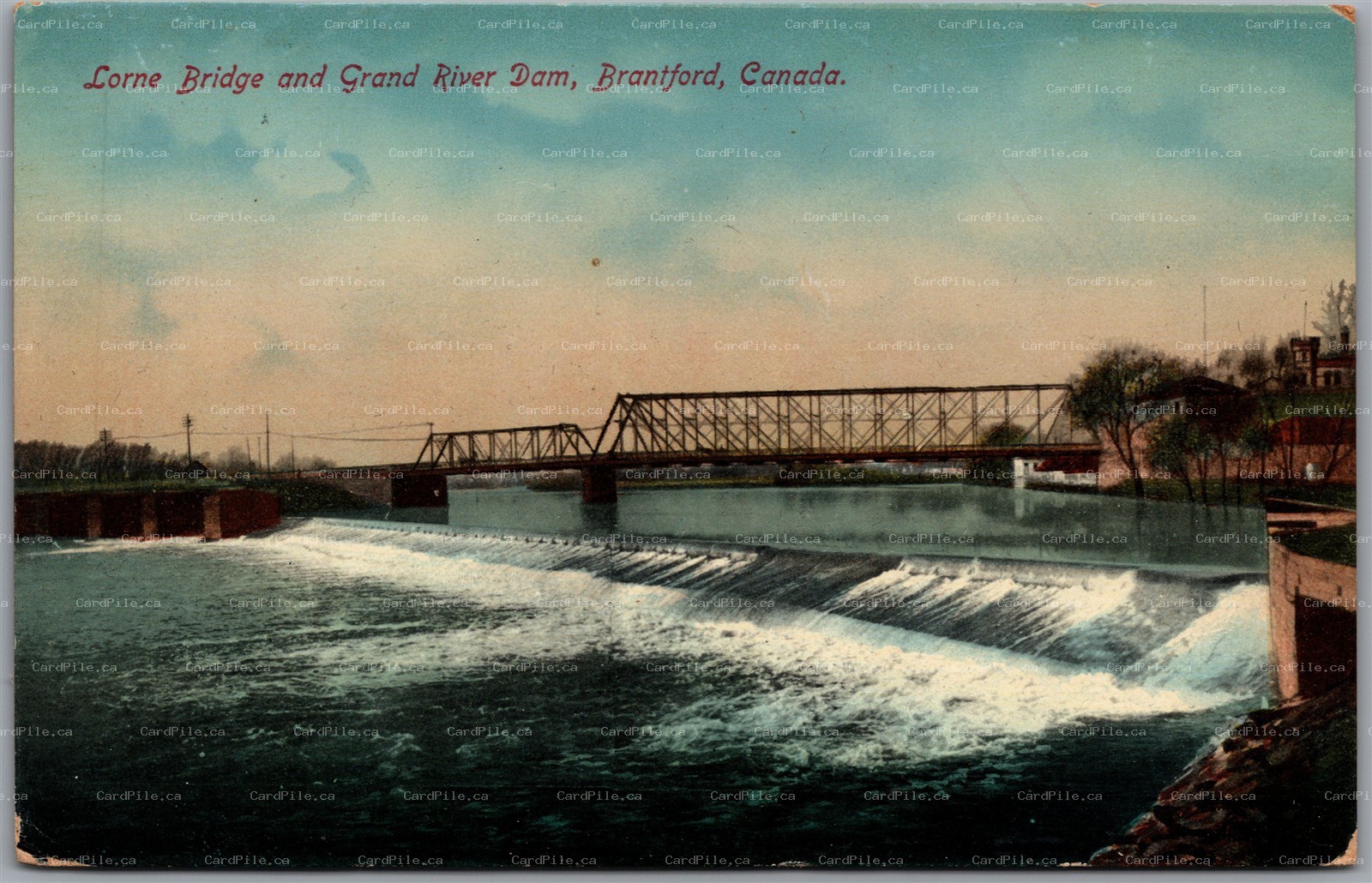 Postcard Brantford Ontario c1910s Lorne Bridge and Grand River Dam by Stedman