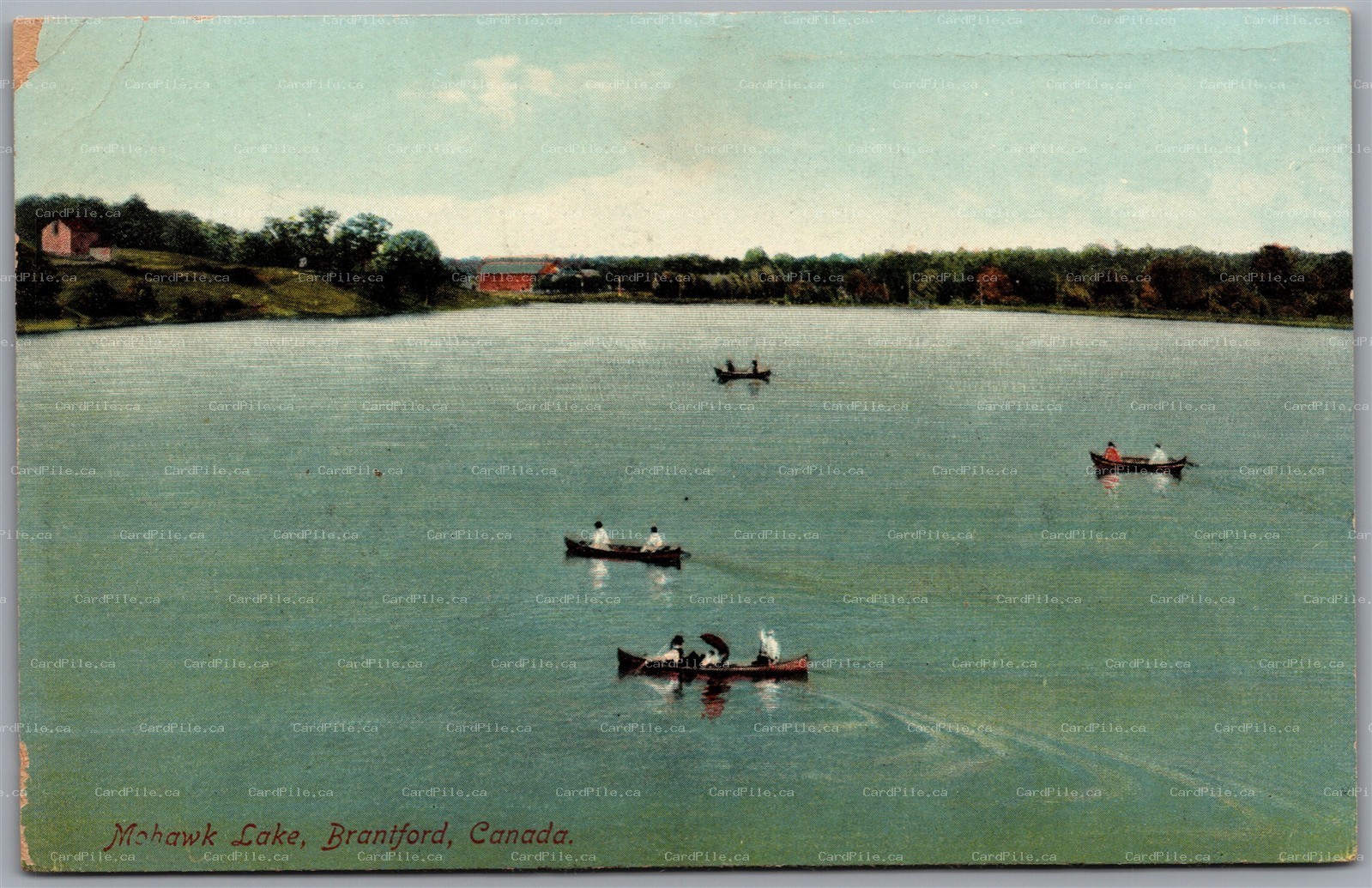 Postcard Brantford Ontario c1910s Mohawk Lake Canoeing Scenic View Stedman Bros.