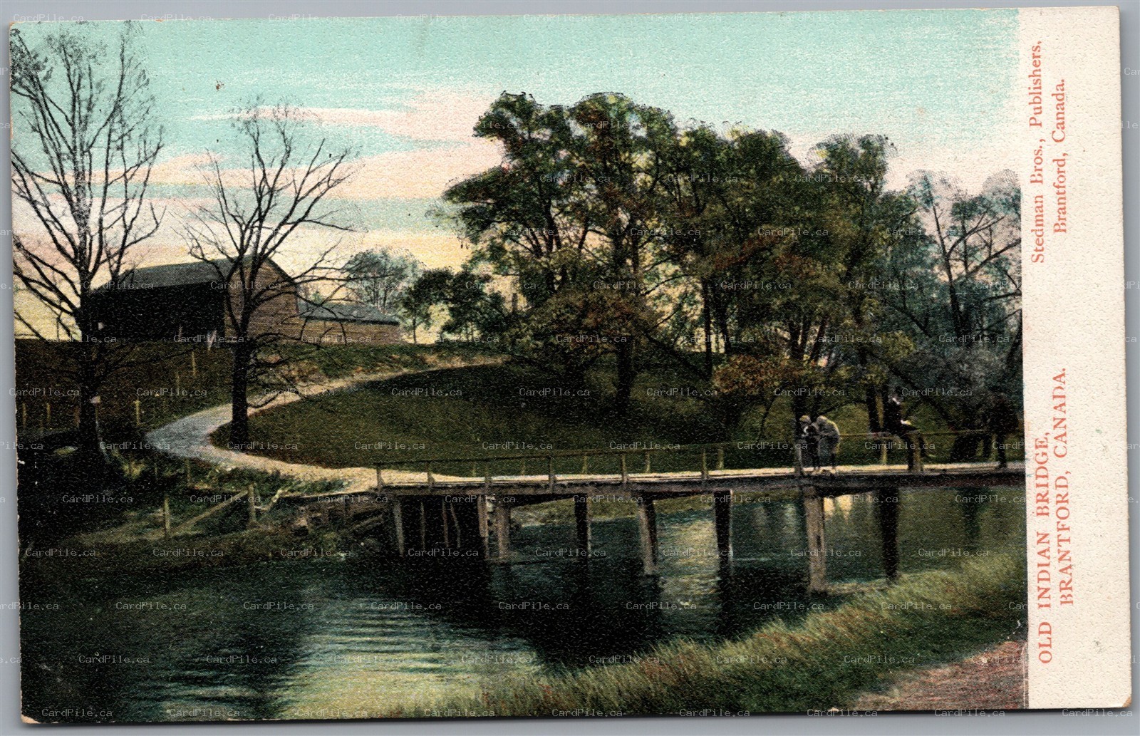 Postcard Brantford Ontario c1910s Old Indian Bridge Scenic View by Stedman Bros.