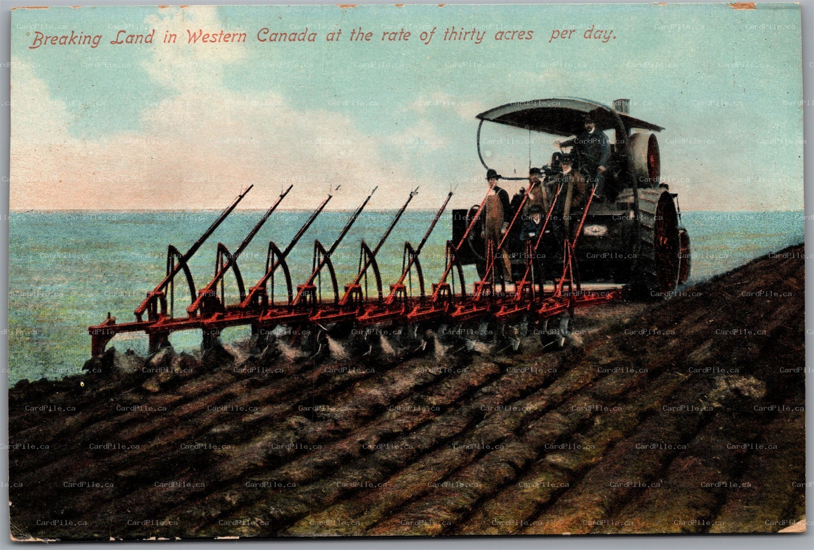 Postcard Breaking Land Western Canada Thirty Acres Steam Plow Farming by Stedman