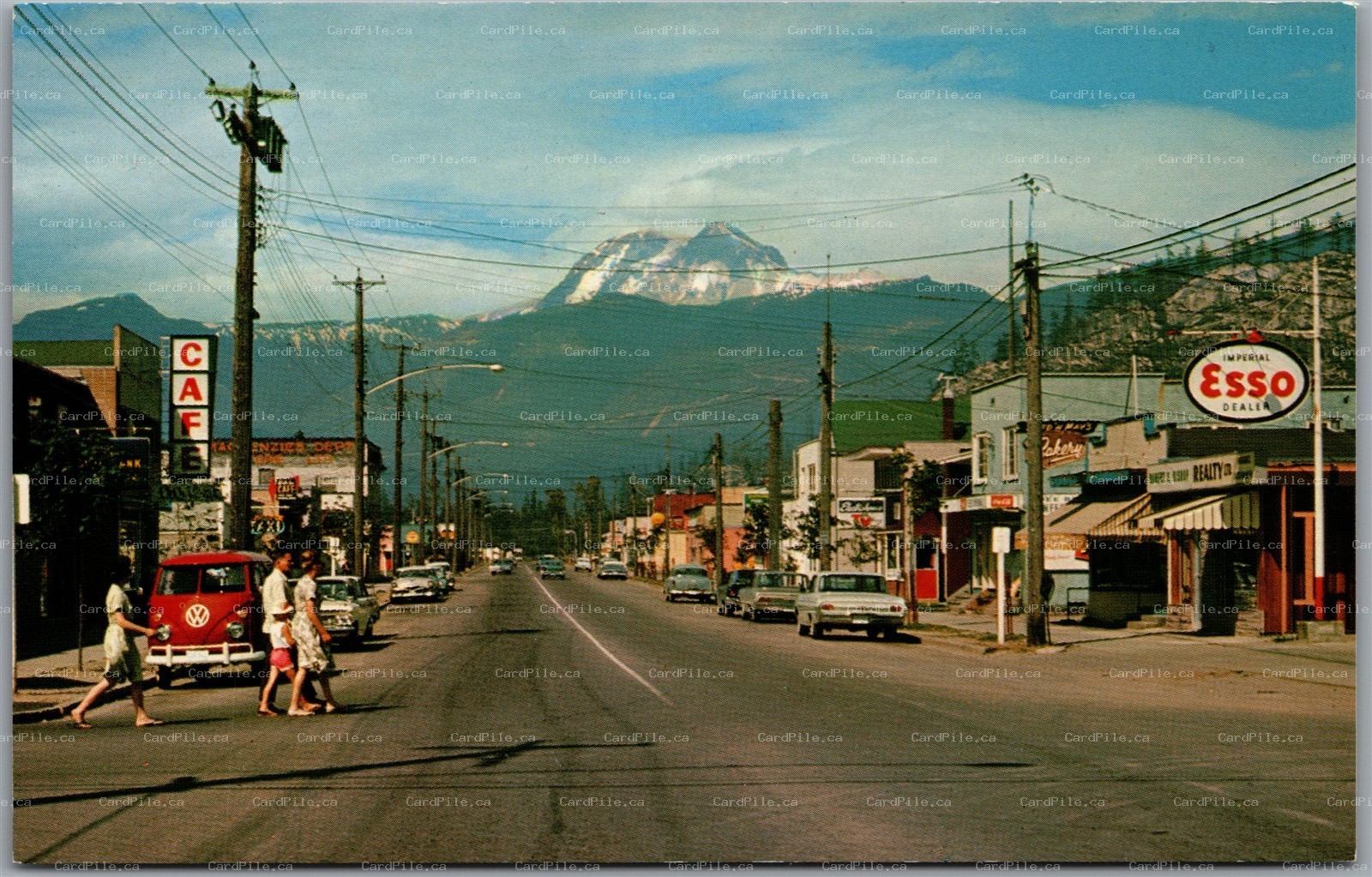 Postcard Squamish British Columbia Main Street Garibaldi Park Esso Gas VW Bus