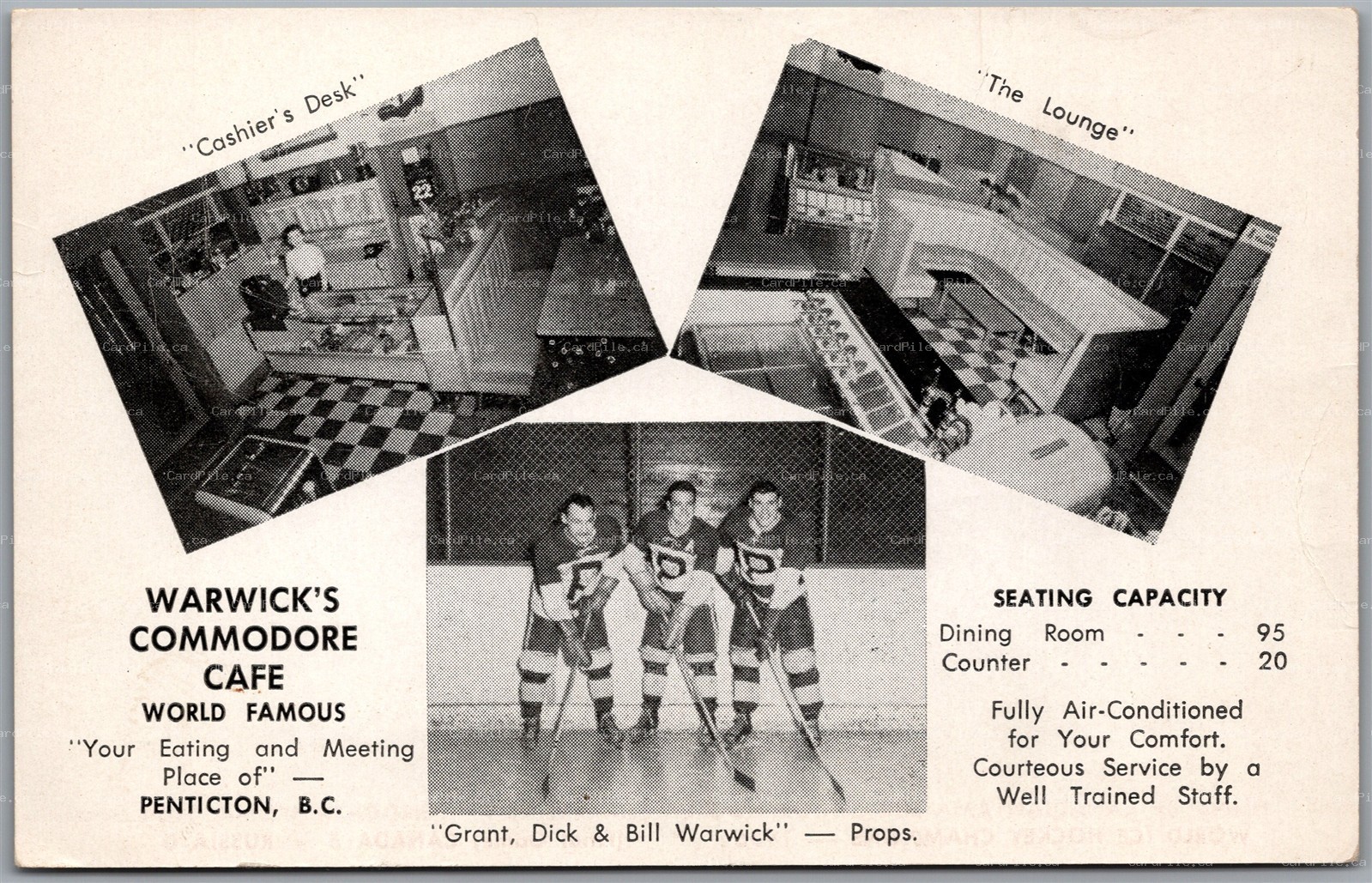 Postcard Penticton British Columbia Warwick's Commodore Cafe Hockey Champions