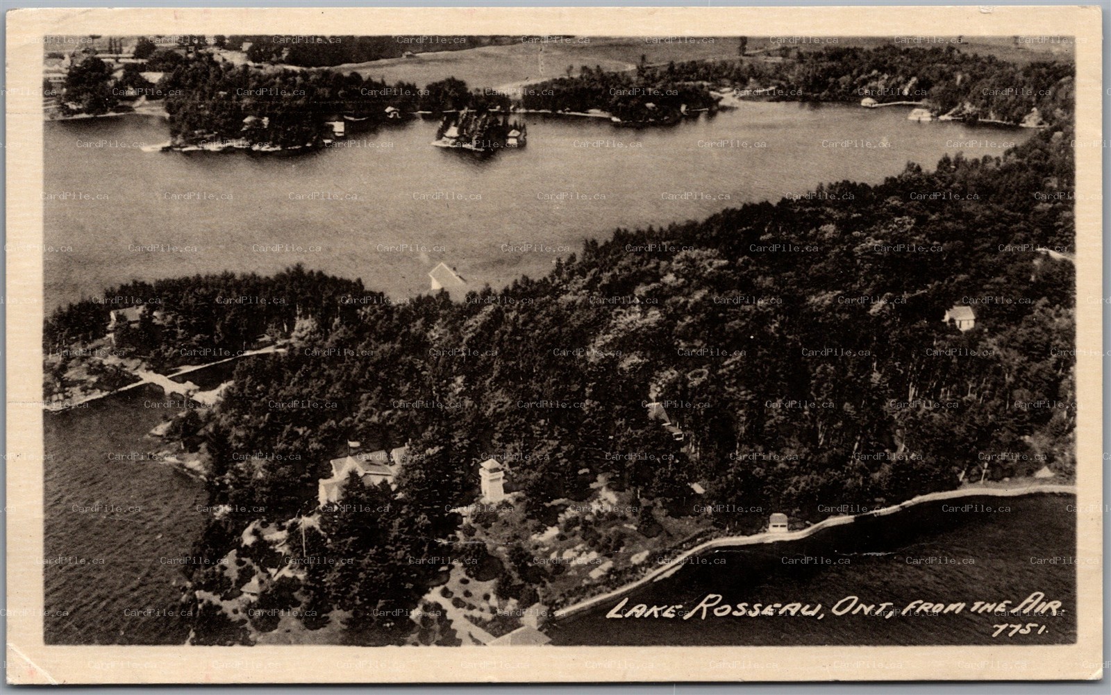 Postcard Lake Rosseau Ontario c1930s Scenic Aerial View Muskoka District