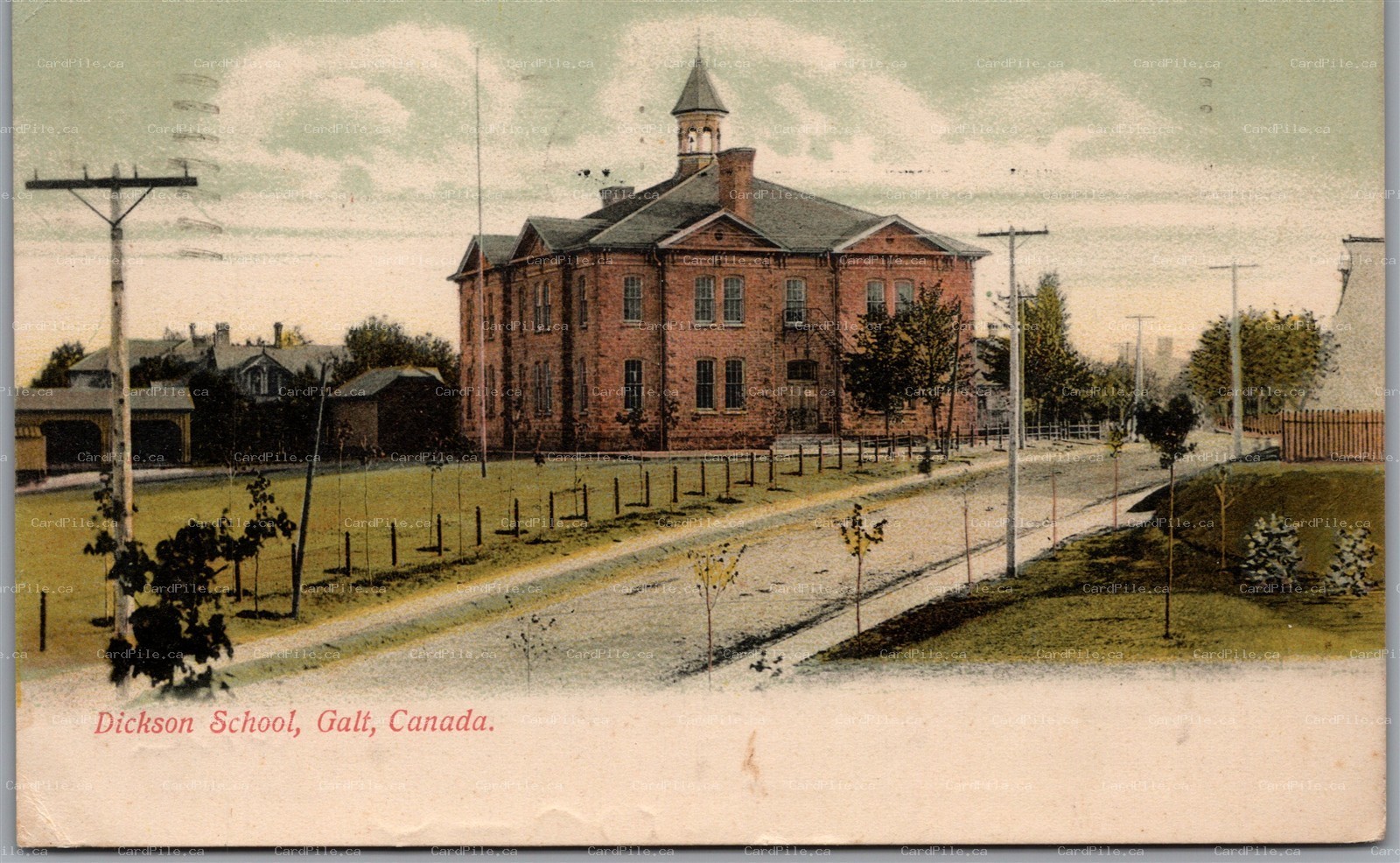 Postcard Galt Ontario c1908 Dickson School Street View to Clyde ONT Waterloo Reg