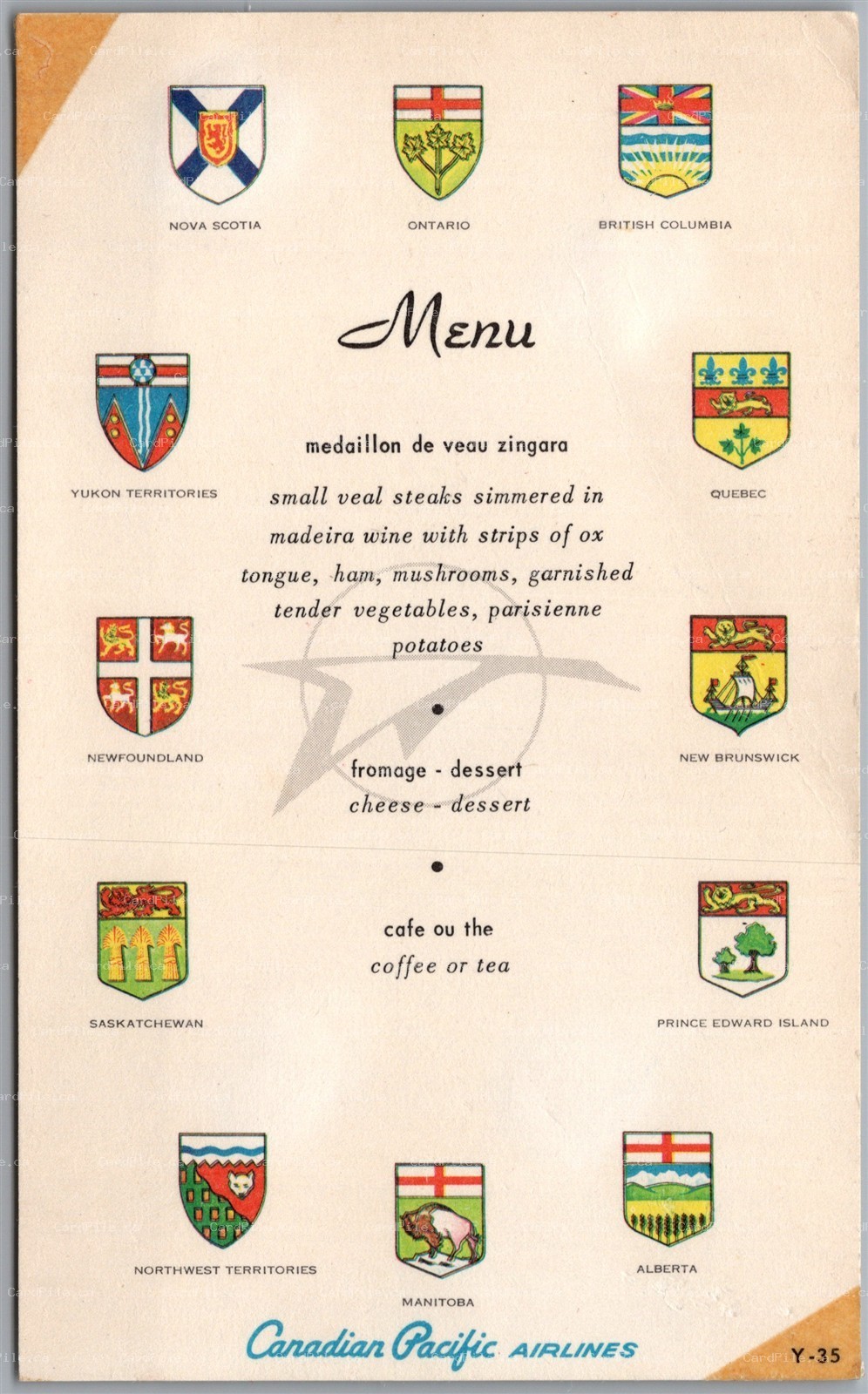 Postcard Canadian Pacific Airlines Menu Card Provincial Crests