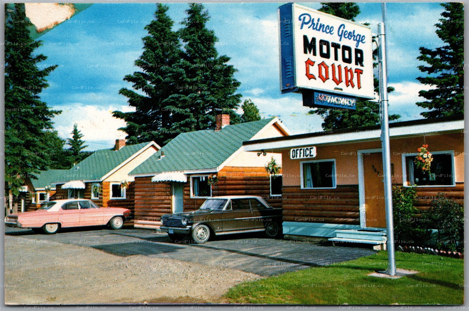 Postcard Prince George British Columbia Motor Court Old Cars