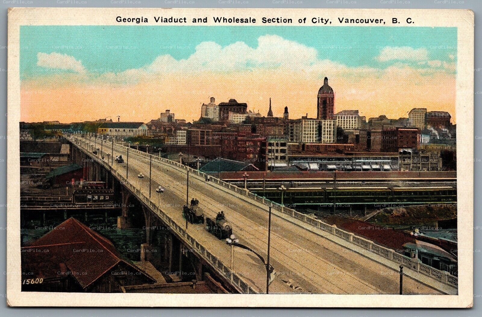 Postcard Vancouver BC c1920s Georgia Viaduct And Wholesale Section Of City