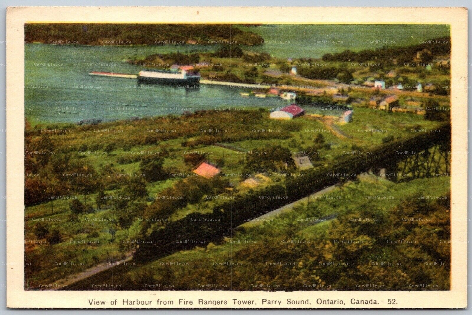 Postcard Parry Sound Ontario c1930s View of Harbour From Fire Rangers Tower PECO