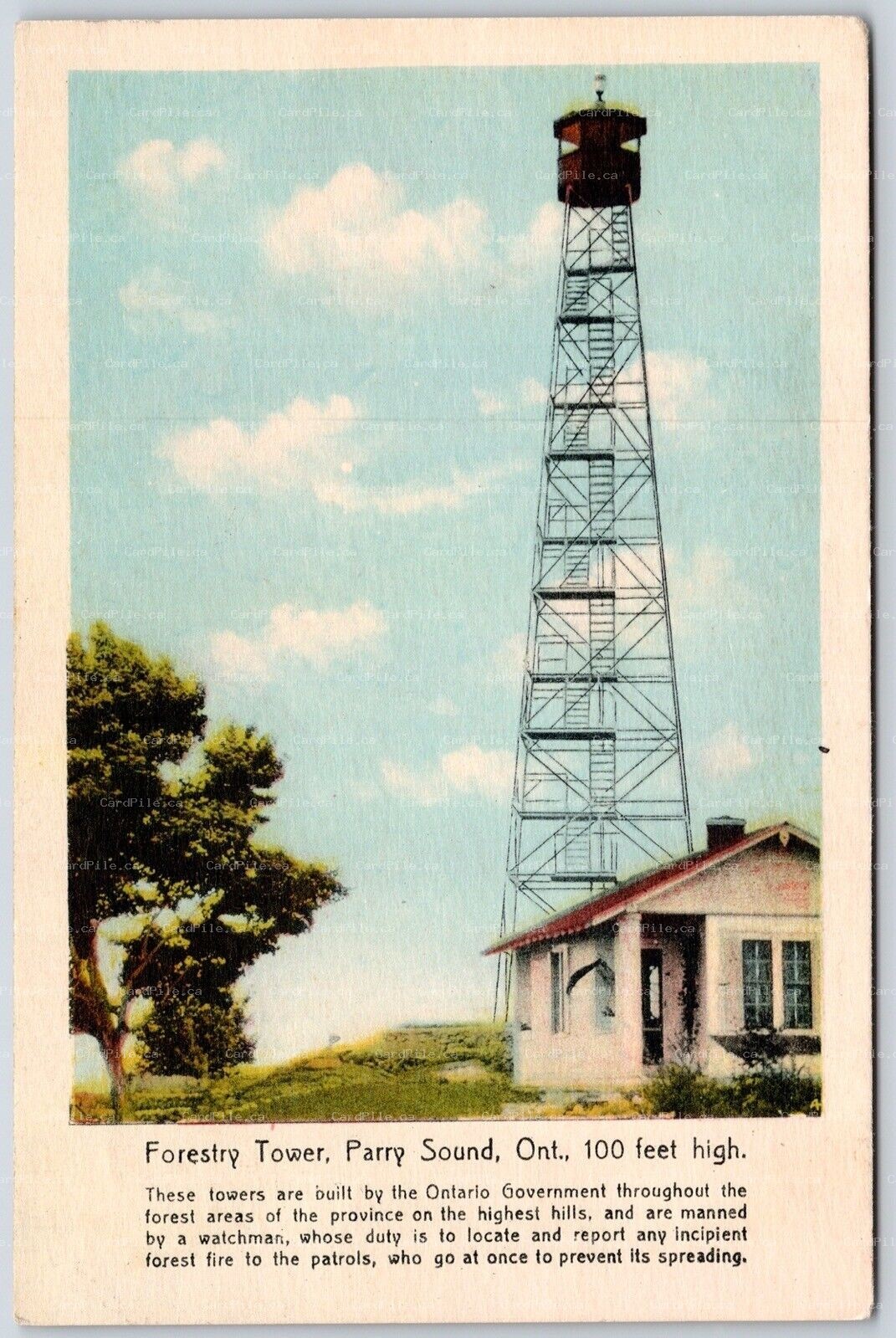Postcard Parry Sound Ontario c1938 Forestry Tower Fire Lookout