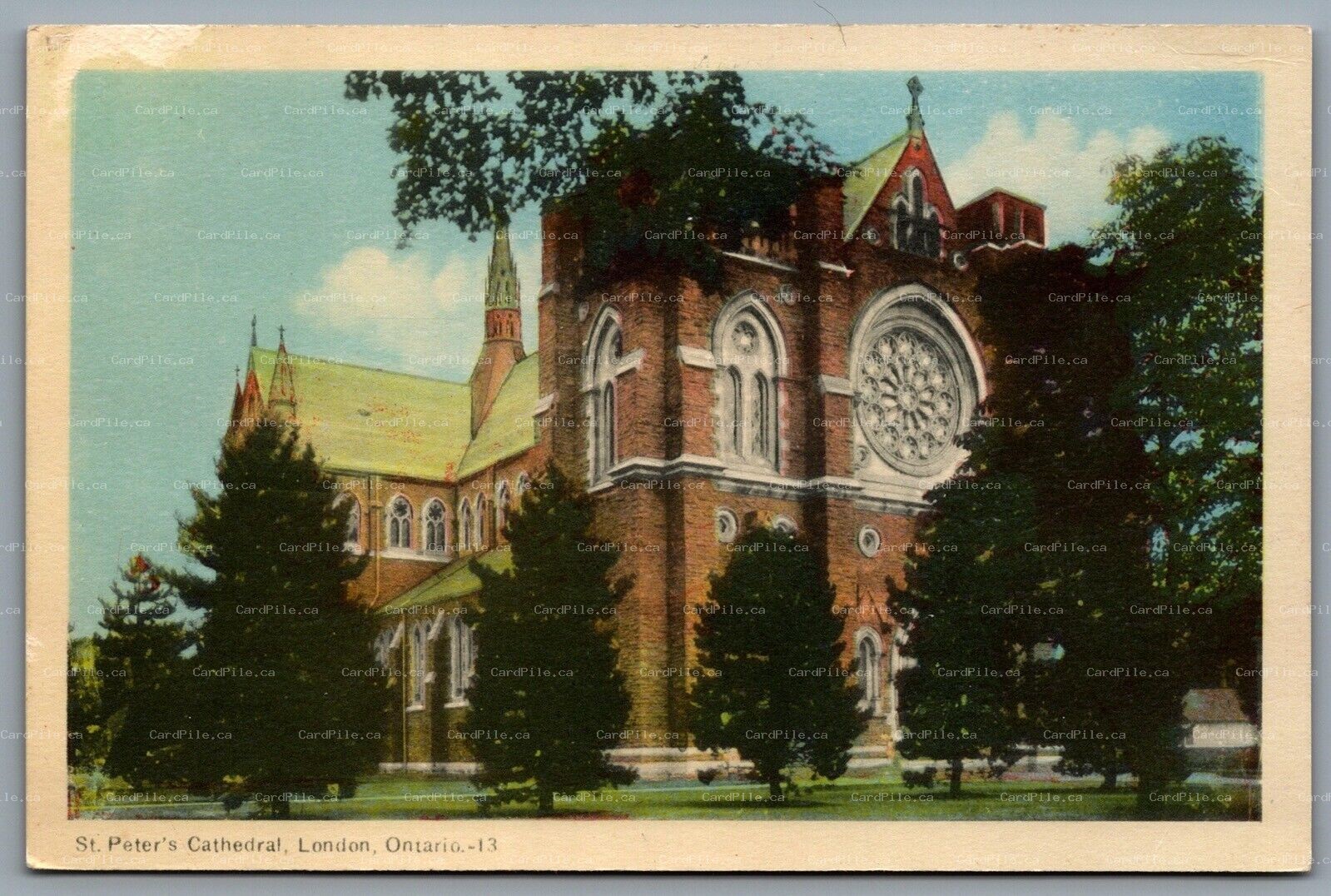 Postcard London Ontario c1940s St. Peters Cathedral Basilica