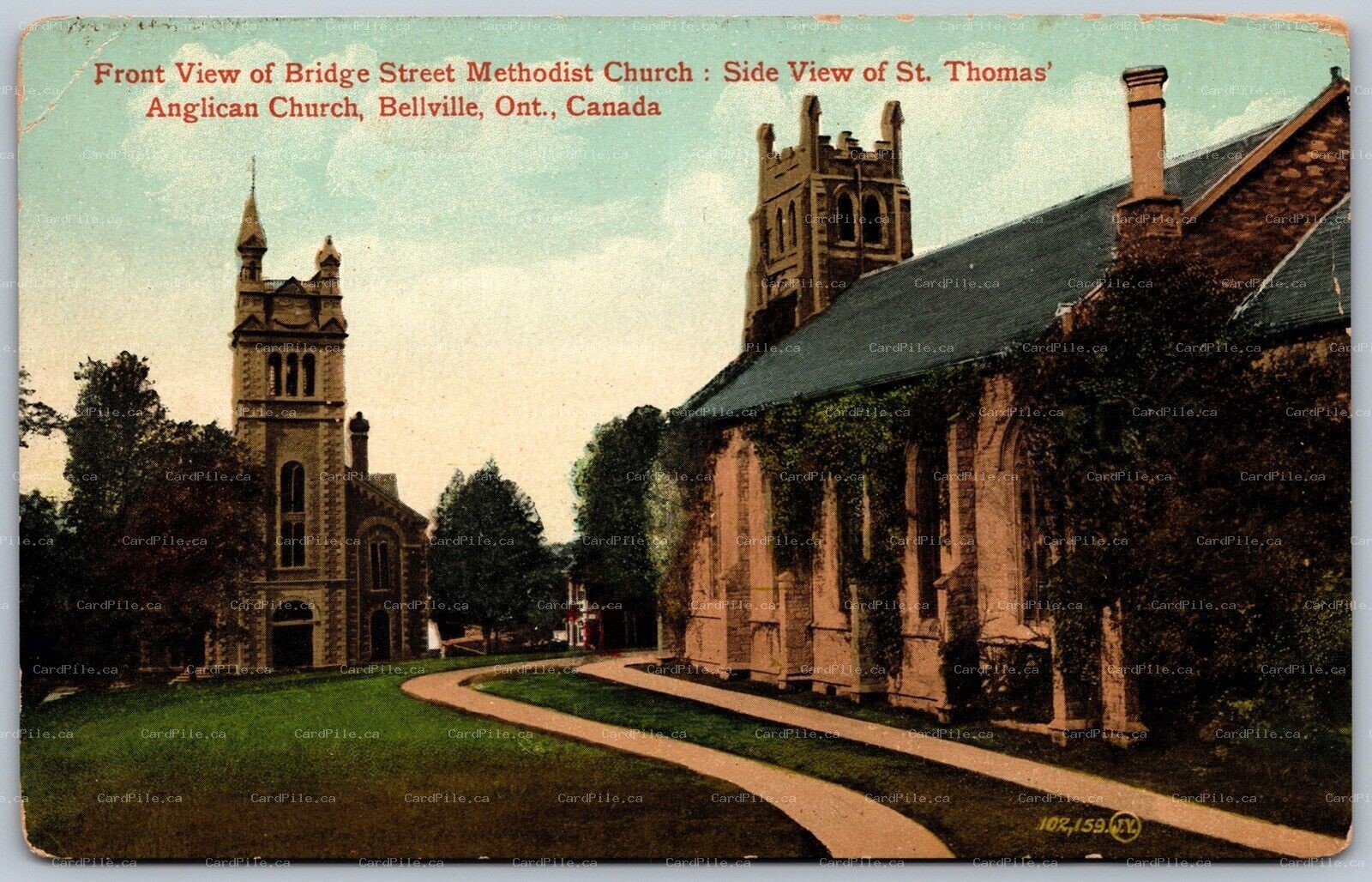Postcard Belleville ONT 1914 Bridge Street Methodist St. Thomas Anglican Church