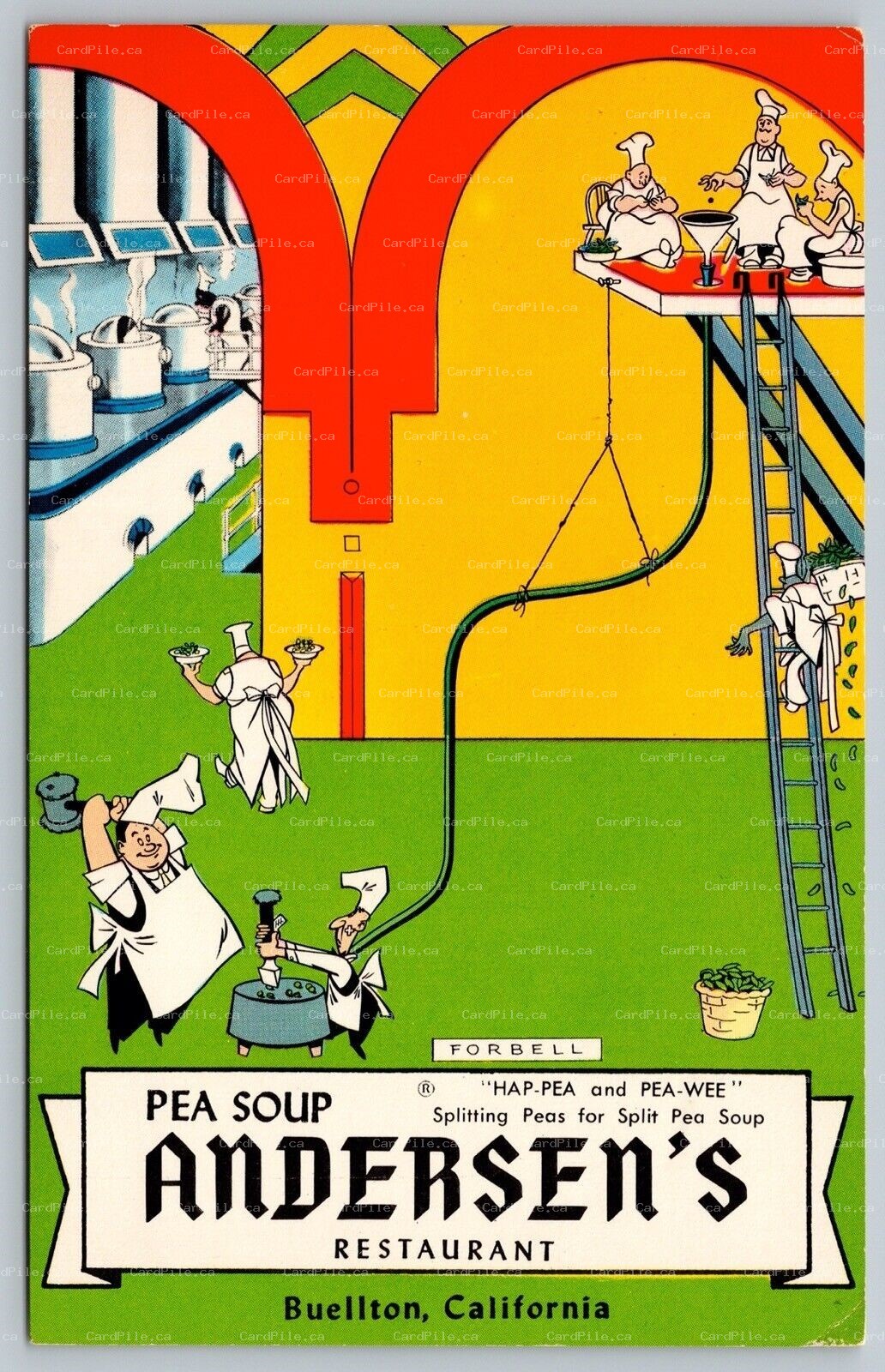 Postcard Buellton CA c1960s Andersen’s Restaurant Pea Soup Advertisement Forbell