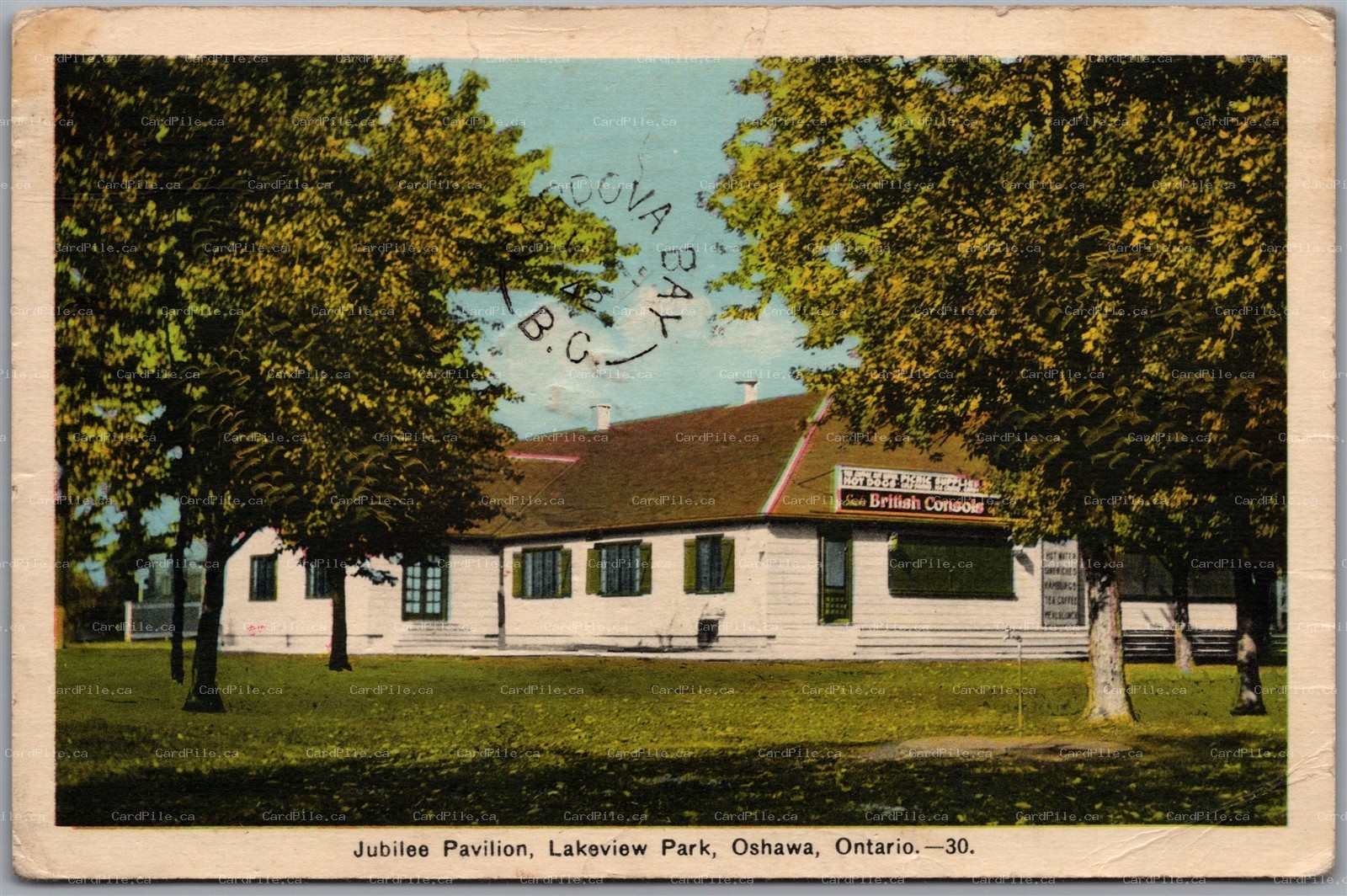 Postcard Oshawa Ontario Jubilee Pavilion Lakeview Park Split Ring Cordova Bay BC