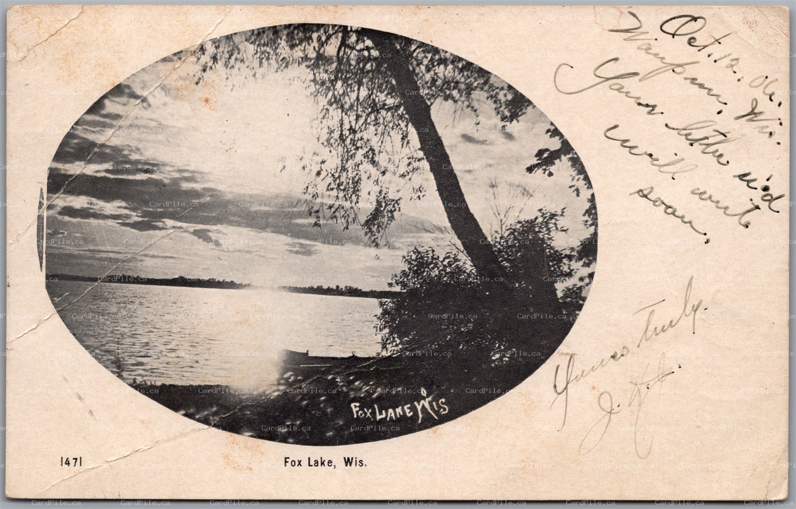 Postcard Fox Lake Wisconsin c1906 Scenic Lake View *as is*