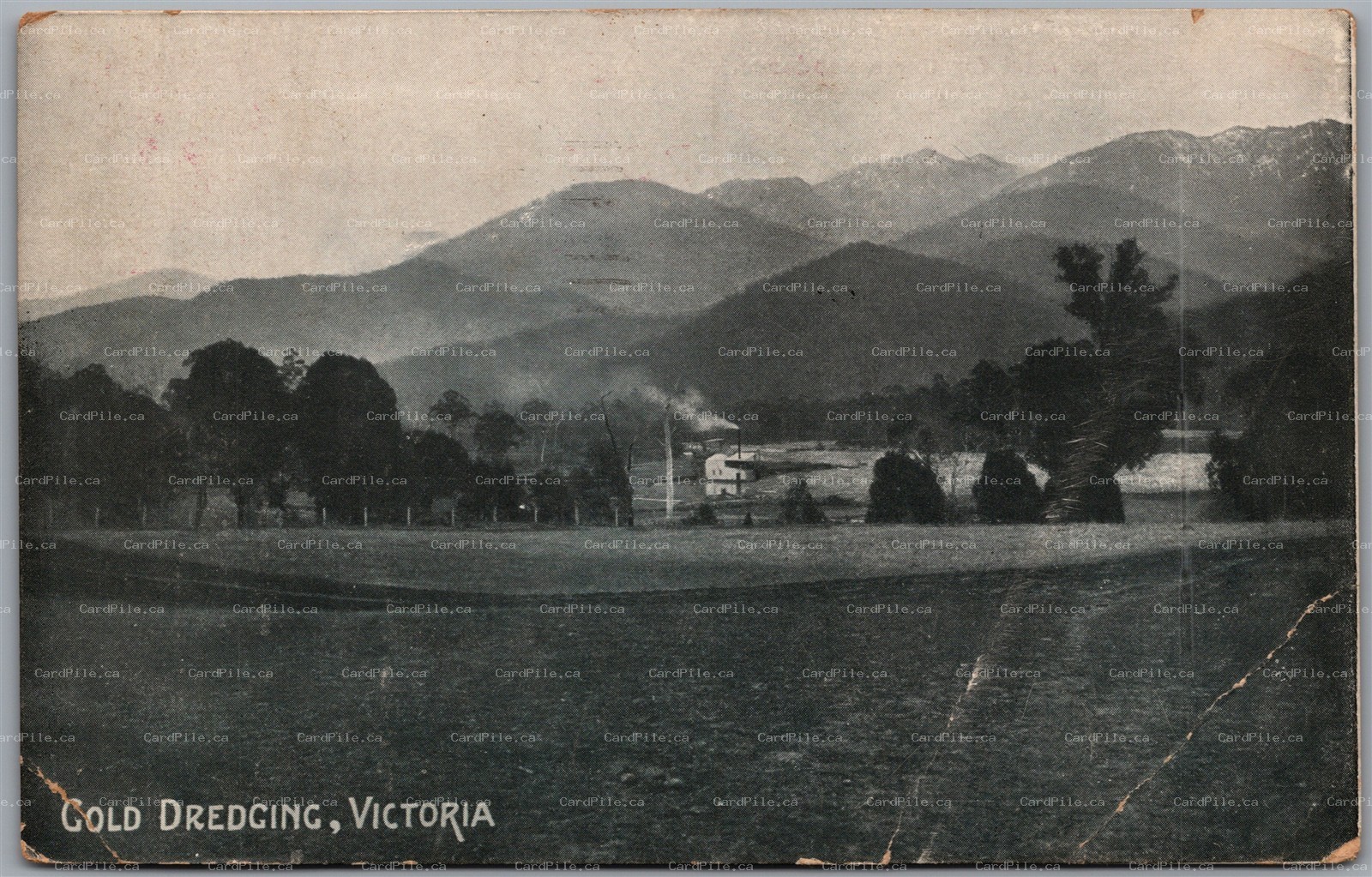 Postcard Victoria Australia c1912 Gold Dredging to Newfane NY Stamps *as is*