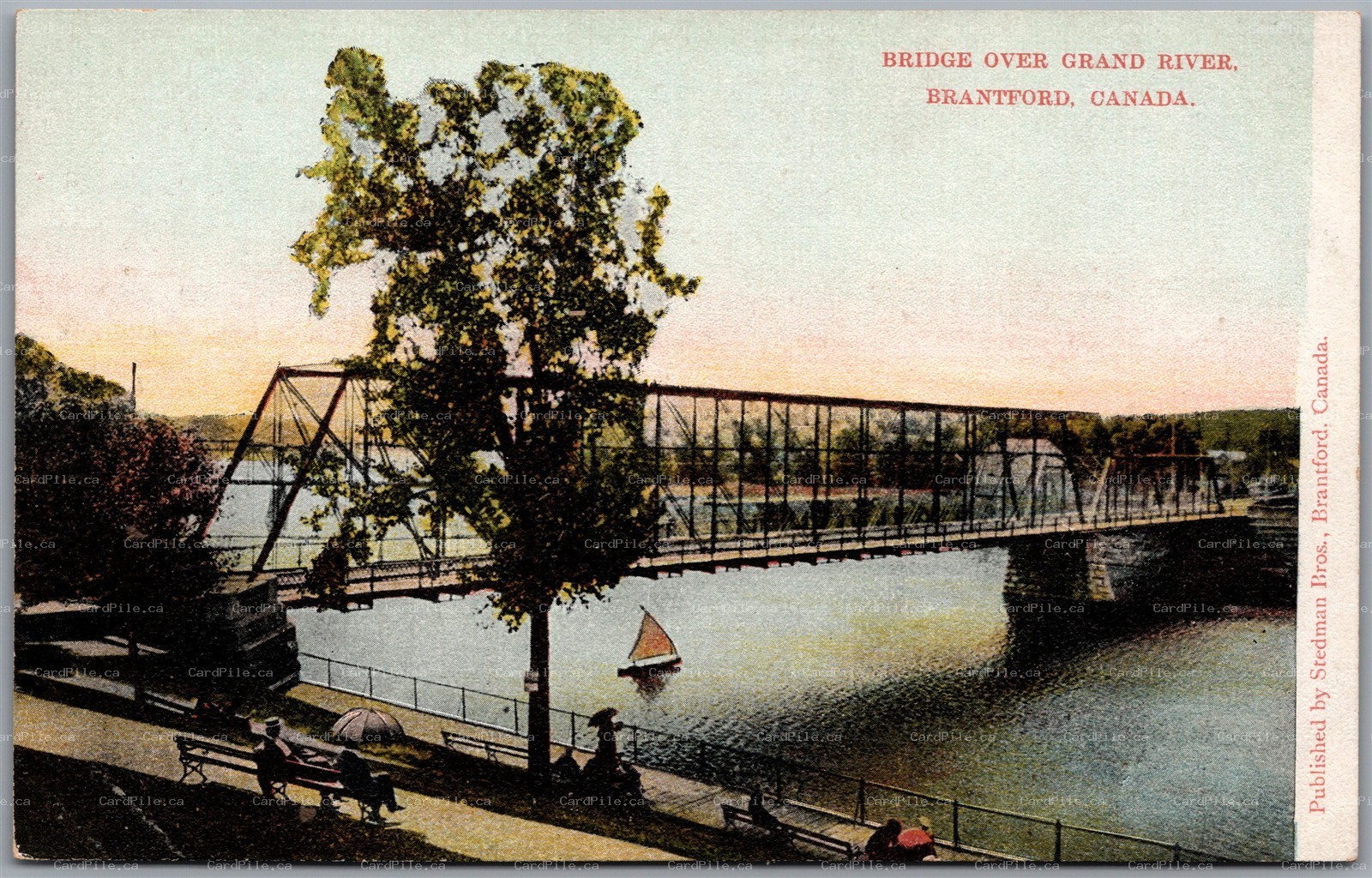 Postcard Brantford Ontario c1910s Bridge over Grand River Scenic View