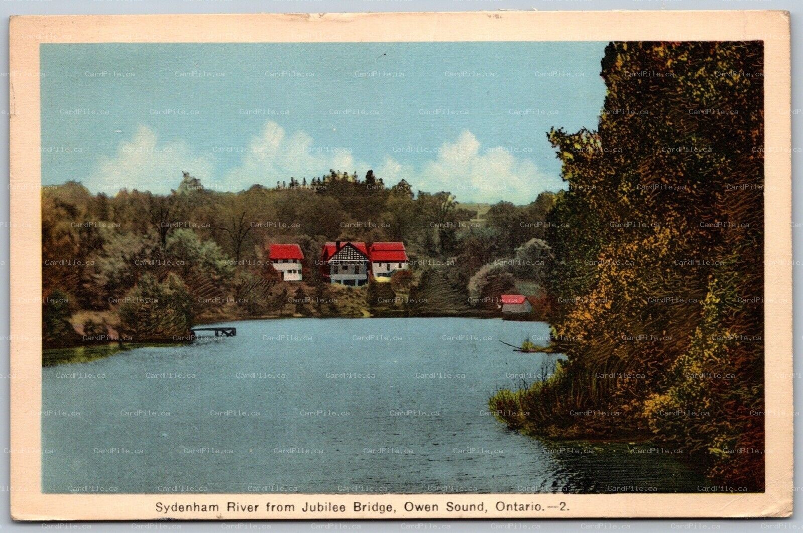 Postcard Owen Sound Ontario c1941 Sydenham River from Jubilee Bridge Grey County