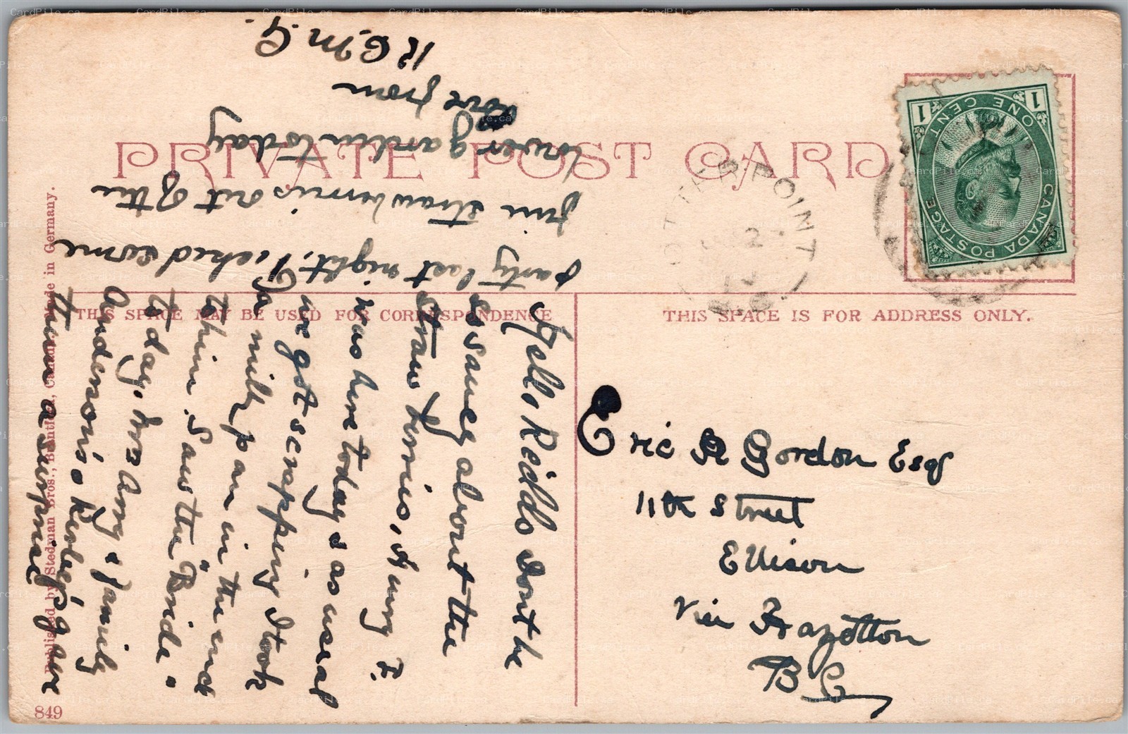 Postcard Split Ring Cancel c1910 Otter Point British Columbia to Ellison BC