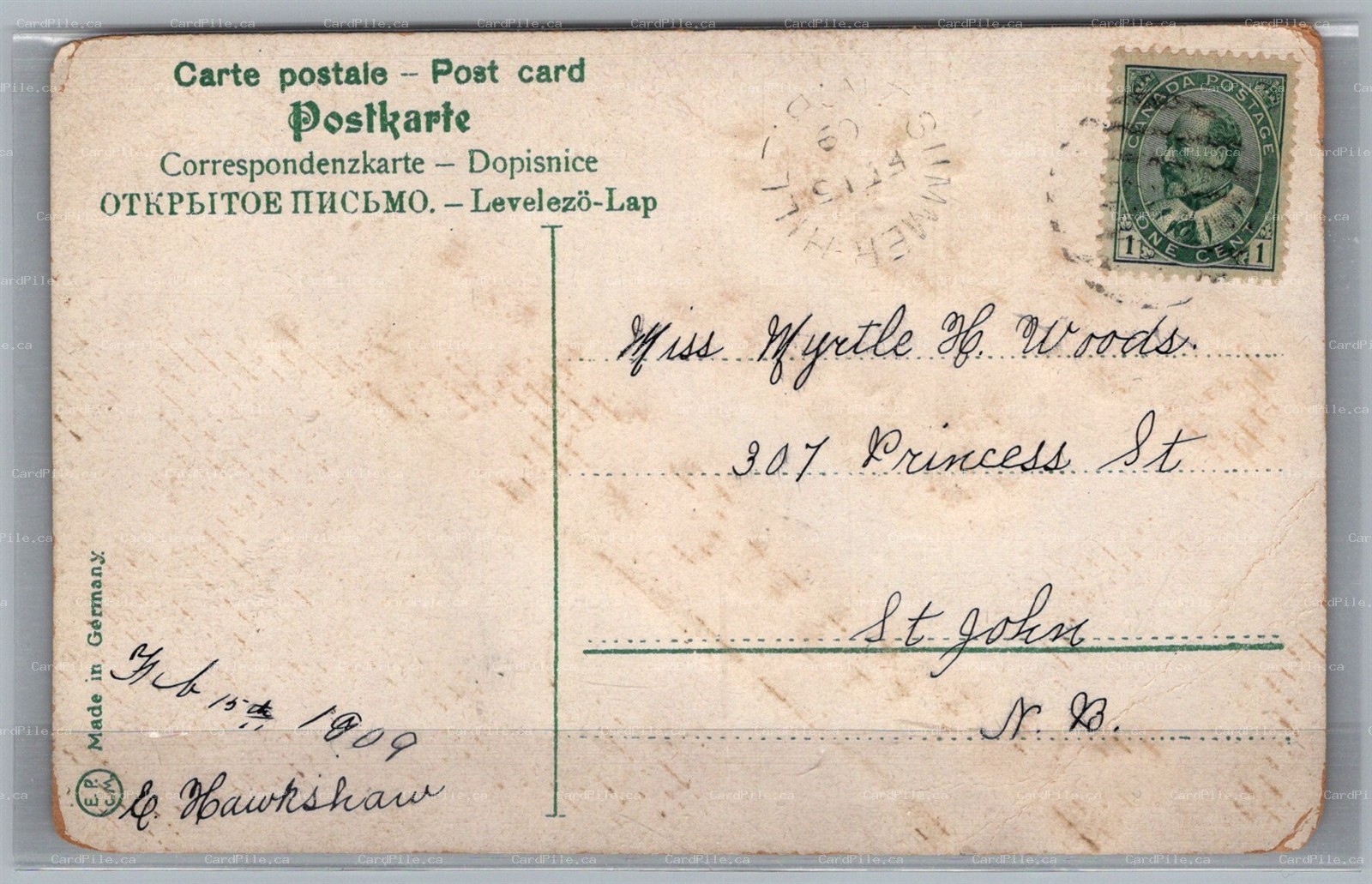 Postcard Split Ring Cancel c1909 Summer Hill New Brunswick on Best Wishes