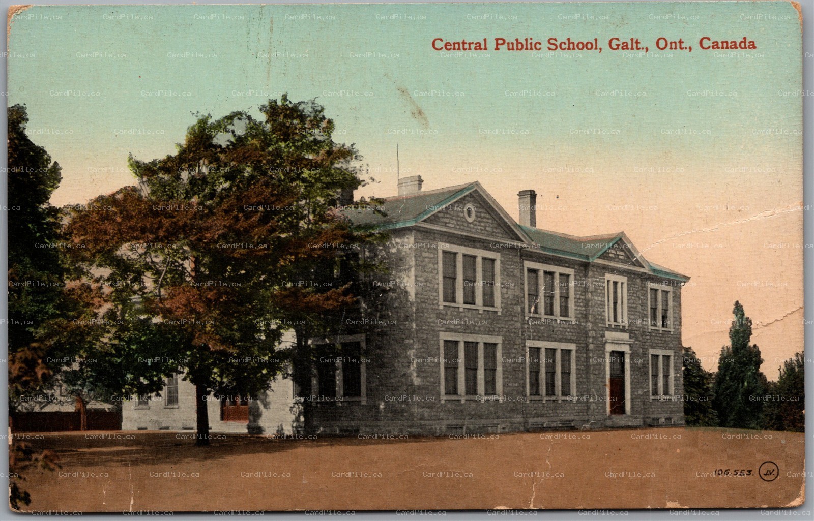 Postcard Galt Ontario c1915 Central Public School Building Waterloo Region