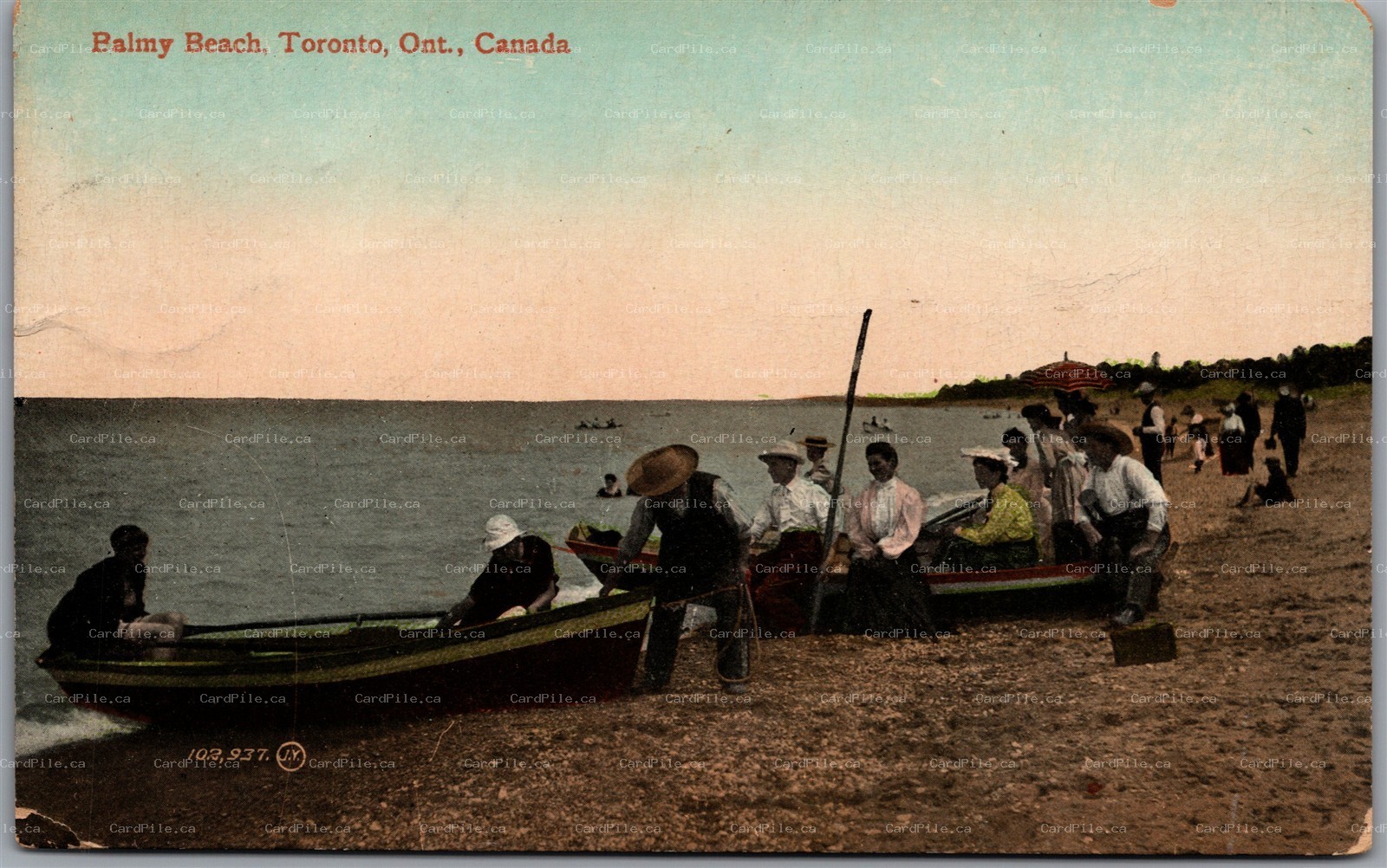 Postcard Toronto Ontario c1914 Balmy Beach Boats CDS Thorold ONT to Summit NJ