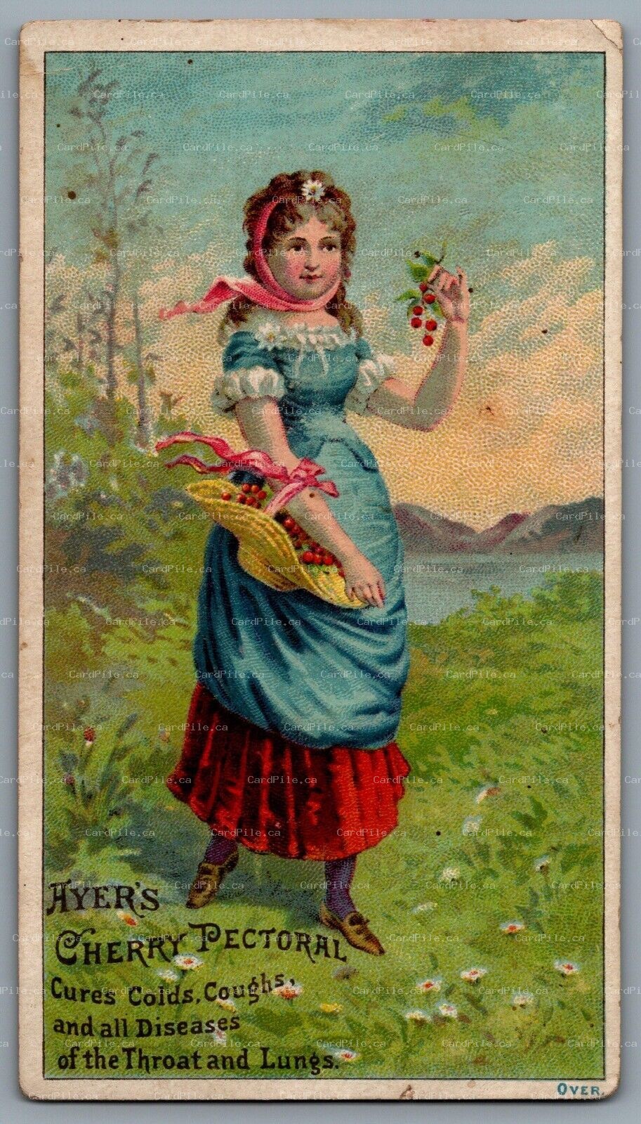 Trade Card c1880s Advertisement Ayers Cherry Pectoral Girl With Basket Cherry A