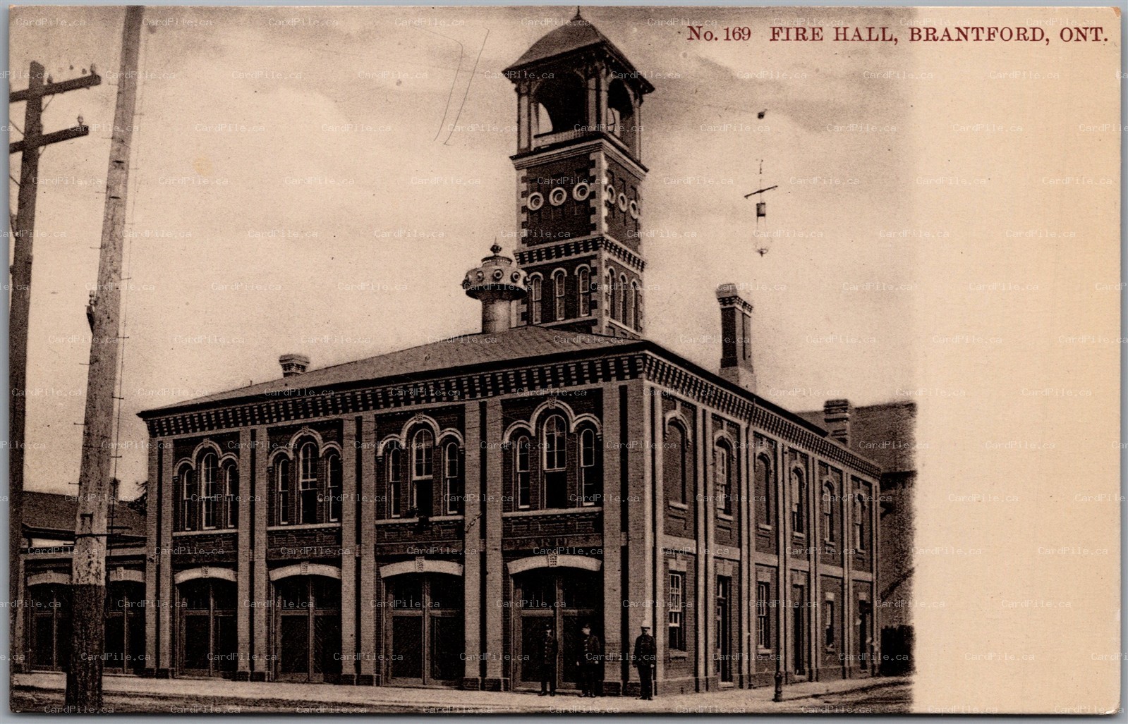 Postcard Brantford Ontario c1910s Fire Hall Building Firemen Brant County