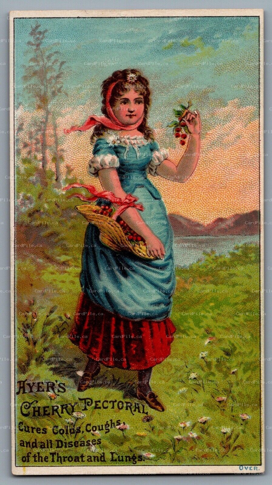 Trade Card c1880s Advertisement Ayers Cherry Pectoral Girl With Basket Cherry B