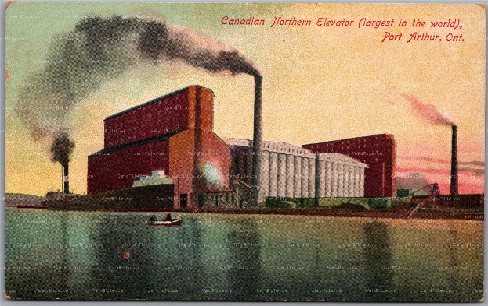 Postcard Port Arthur Ontario c1910s Canadian Northern Grain Elevator Ship THB