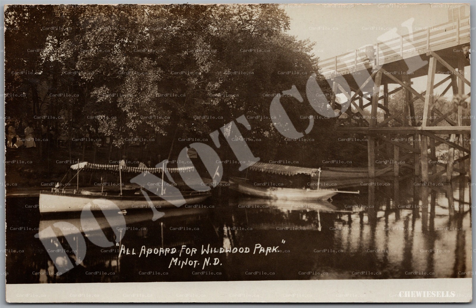 RPPC c1910s Minot North Dakota Wildwood Park Boats Bridge by L. A. Foster Photo