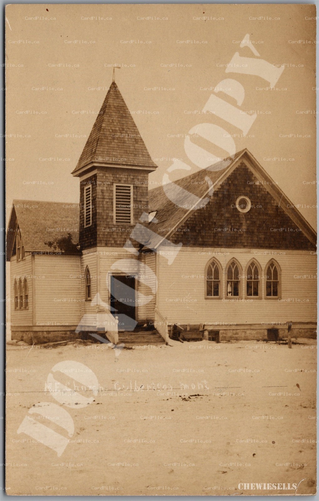 Postcard RPPC c1910s Culbertson Montana Methodist Episcopal Church Winter View