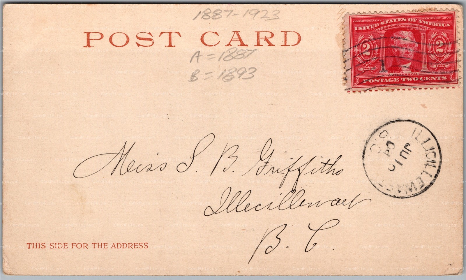 Postcard CDS Cancel c1904 Illecillewaet British Columbia Scarce