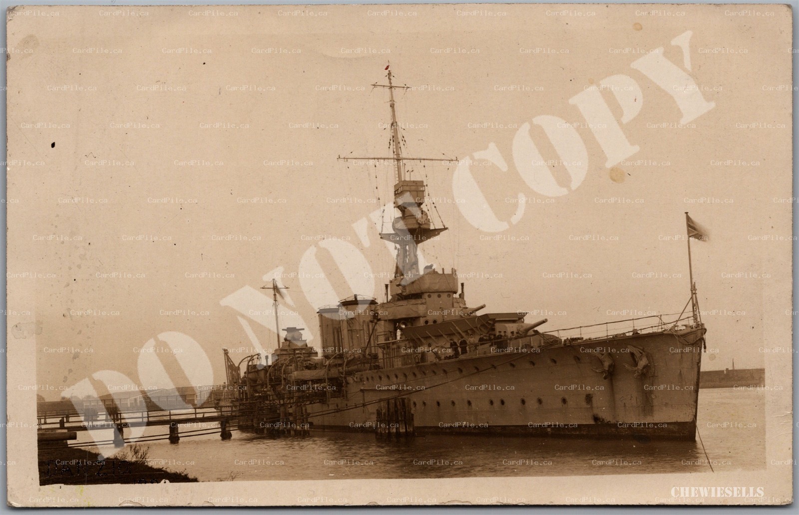Postcard Danzig Gdansk Poland HMS Danae Moored Royal Navy Cruiser