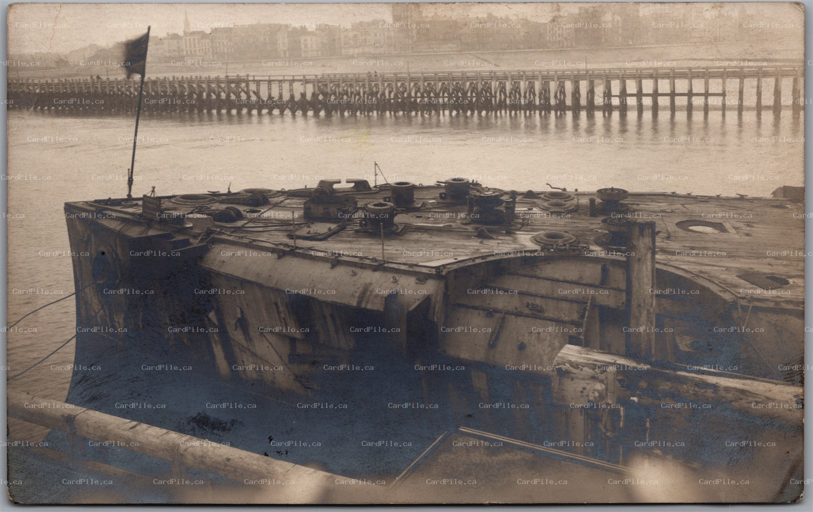 Postcard RPPC Ostend Belgium HMS Vindictive Blockship Wreck Arrogant-Class WWI