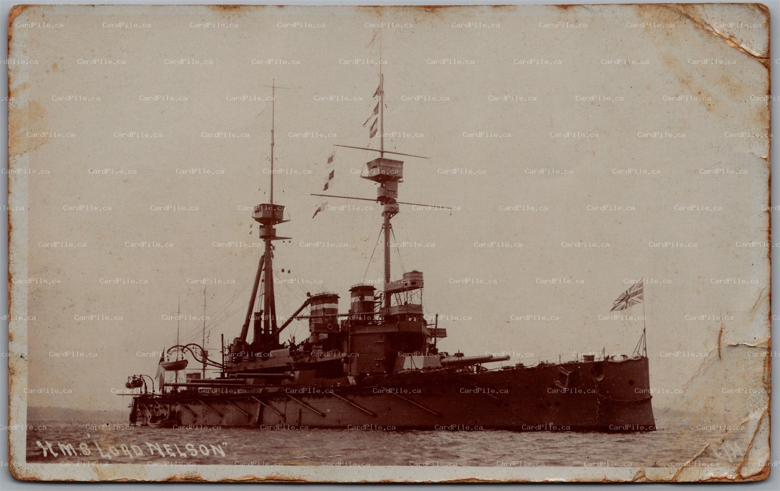 Postcard RPPC HMS Lord Nelson Royal Navy Battleship *as is*
