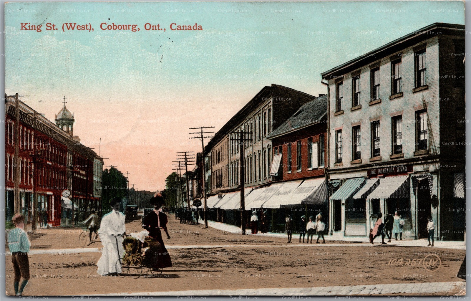 Postcard Cobourg Ontario c1910 King Street West Dominion Bank NHD County