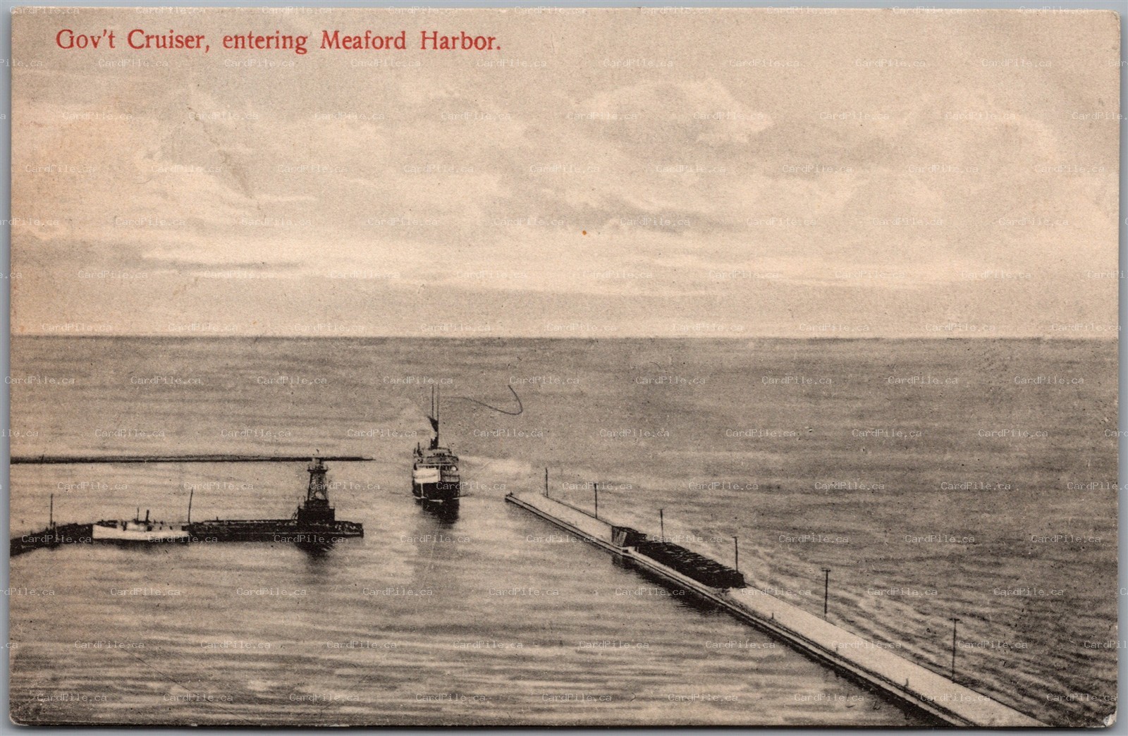 Postcard Meaford Ontario c1911 Government Cruiser Entering Harbor Grey County